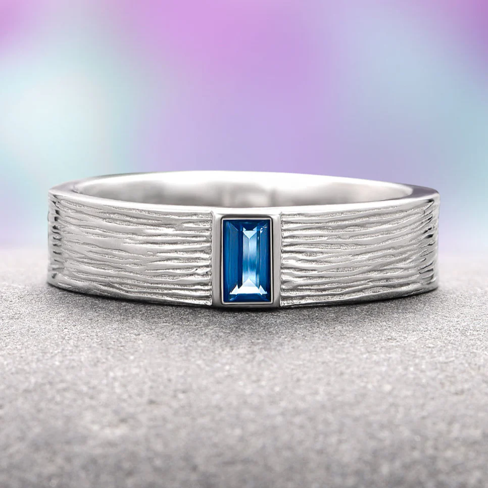 Rustic London Blue Topaz Wedding Band- 5MM Sterling Silver