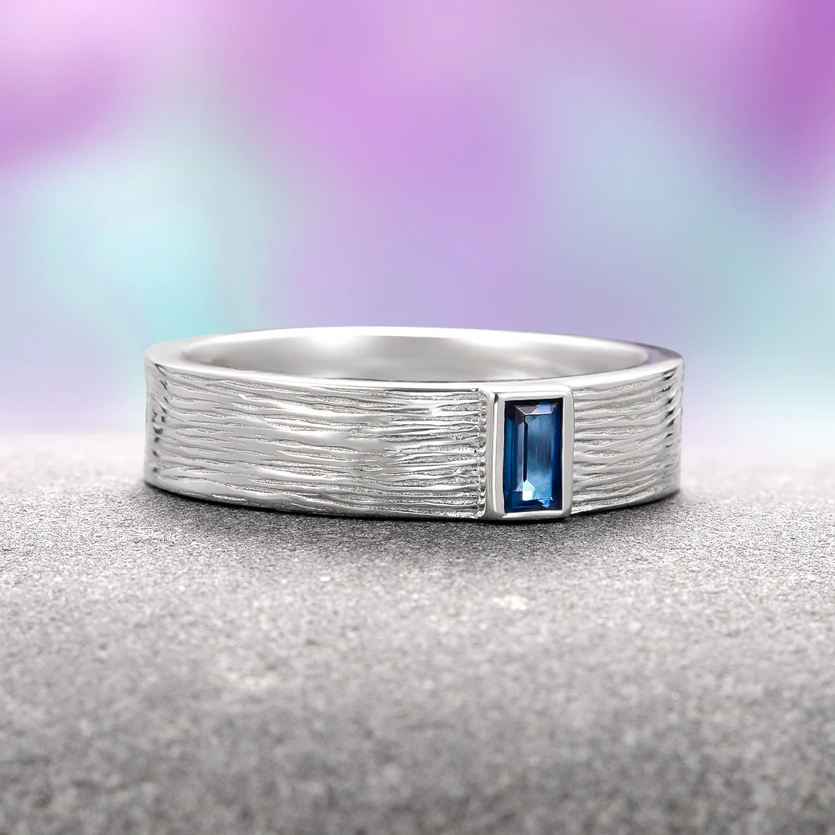 Rustic London Blue Topaz Wedding Band- 5MM Sterling Silver - Image 3