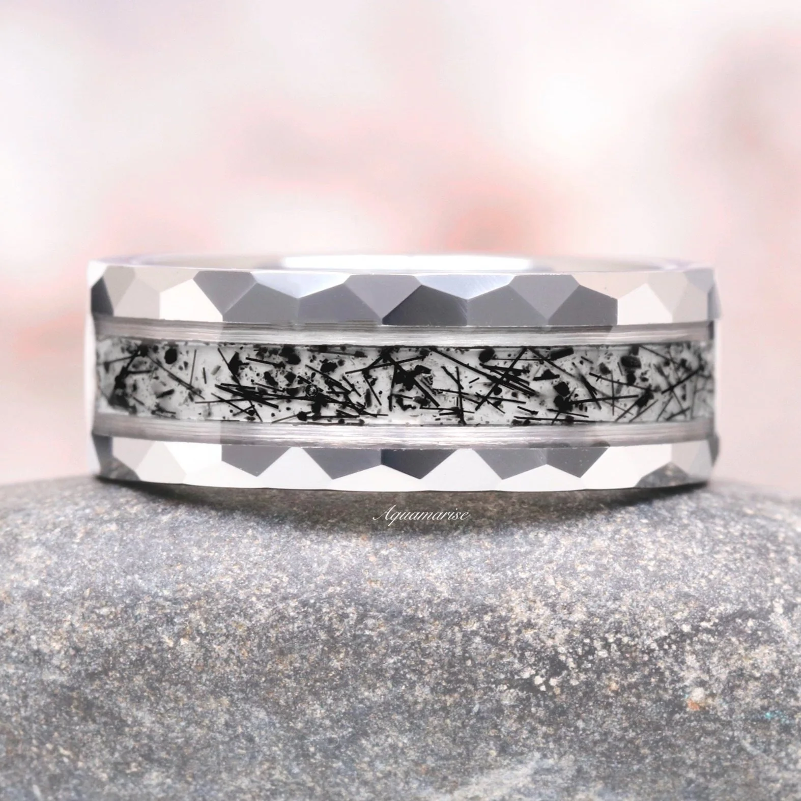 Rutilated Quartz Wedding Band in Tungsten Carbide (8mm) - Image 5