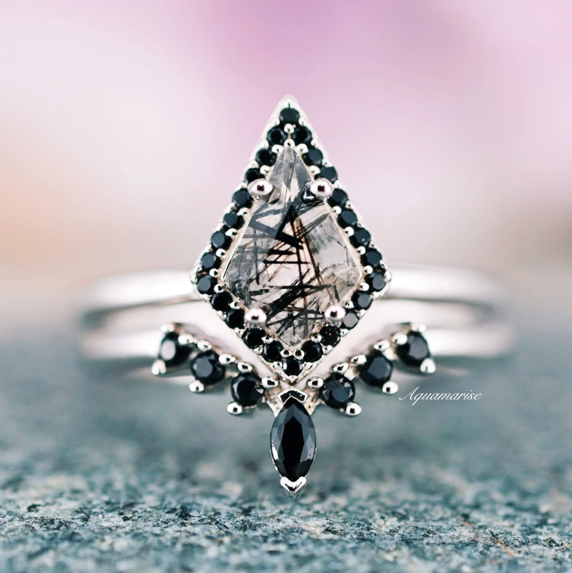 Rutilated Quartz & Meteorite Couples Ring Set - Image 7