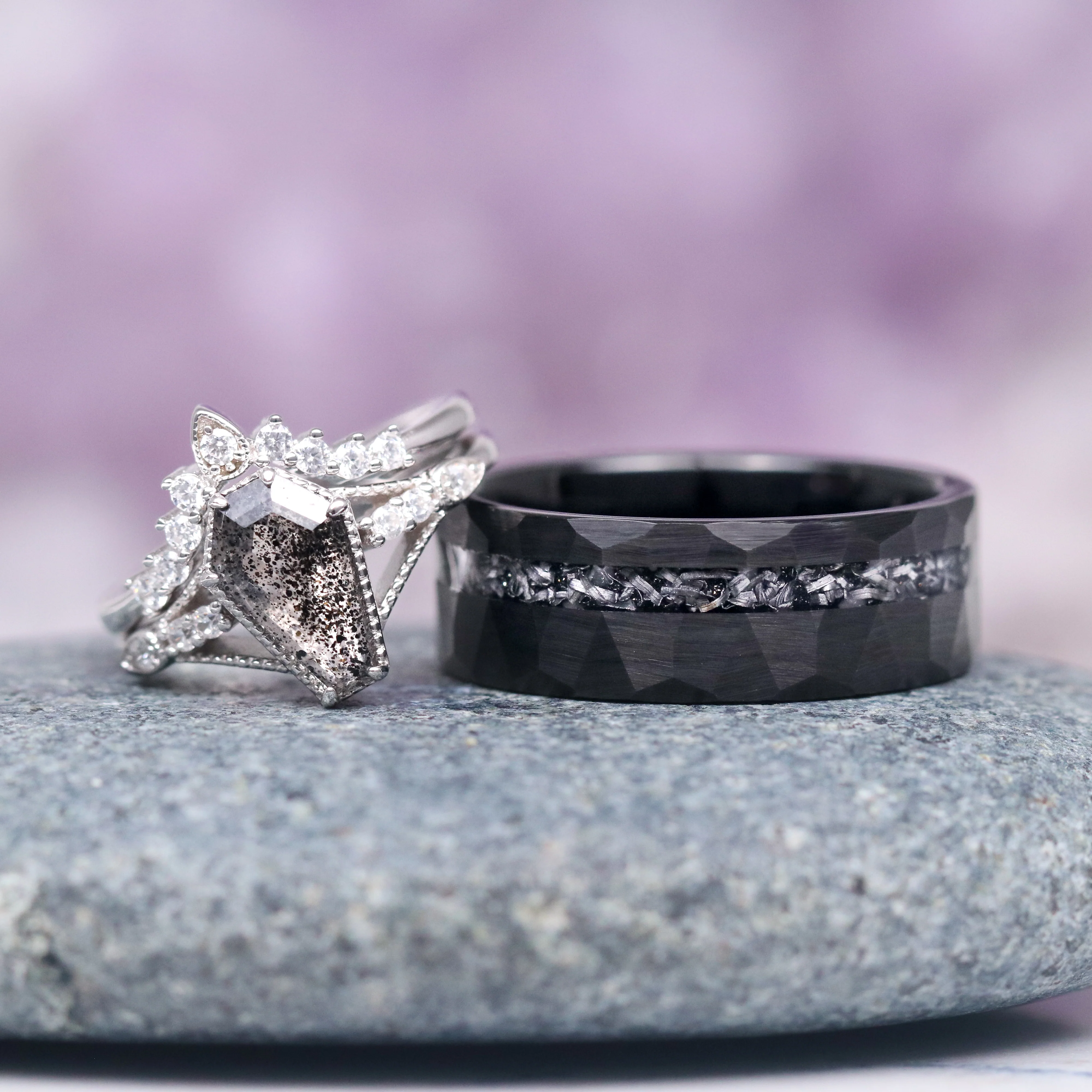 Lilith Coffin Cut Natural Herkimer Diamond Ring Set in 14K White Gold - Image 4