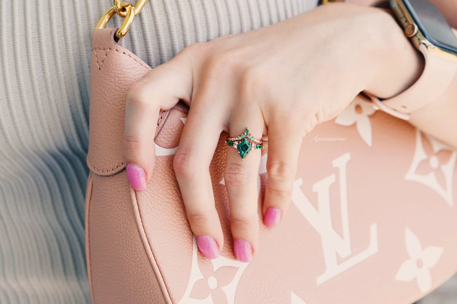 Skye Kite® Lab-Grown Emerald Engagement Ring Set in 14K Solid Rose Gold - Image 3