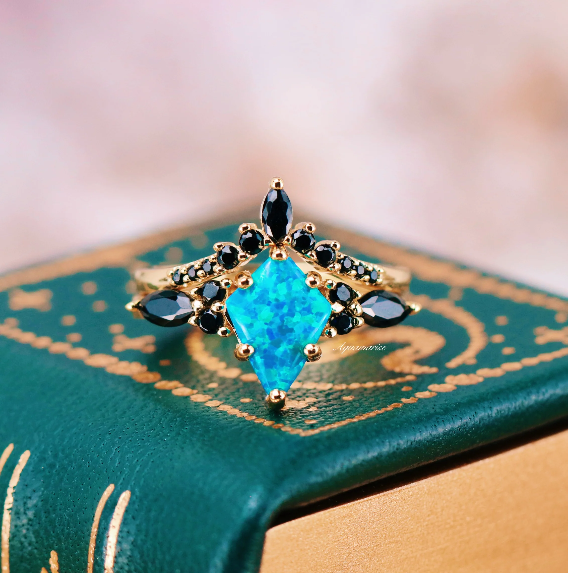 Skye Kite® Blue Fire Opal, Meteorite & Starry Night Couples Ring Set - Image 11