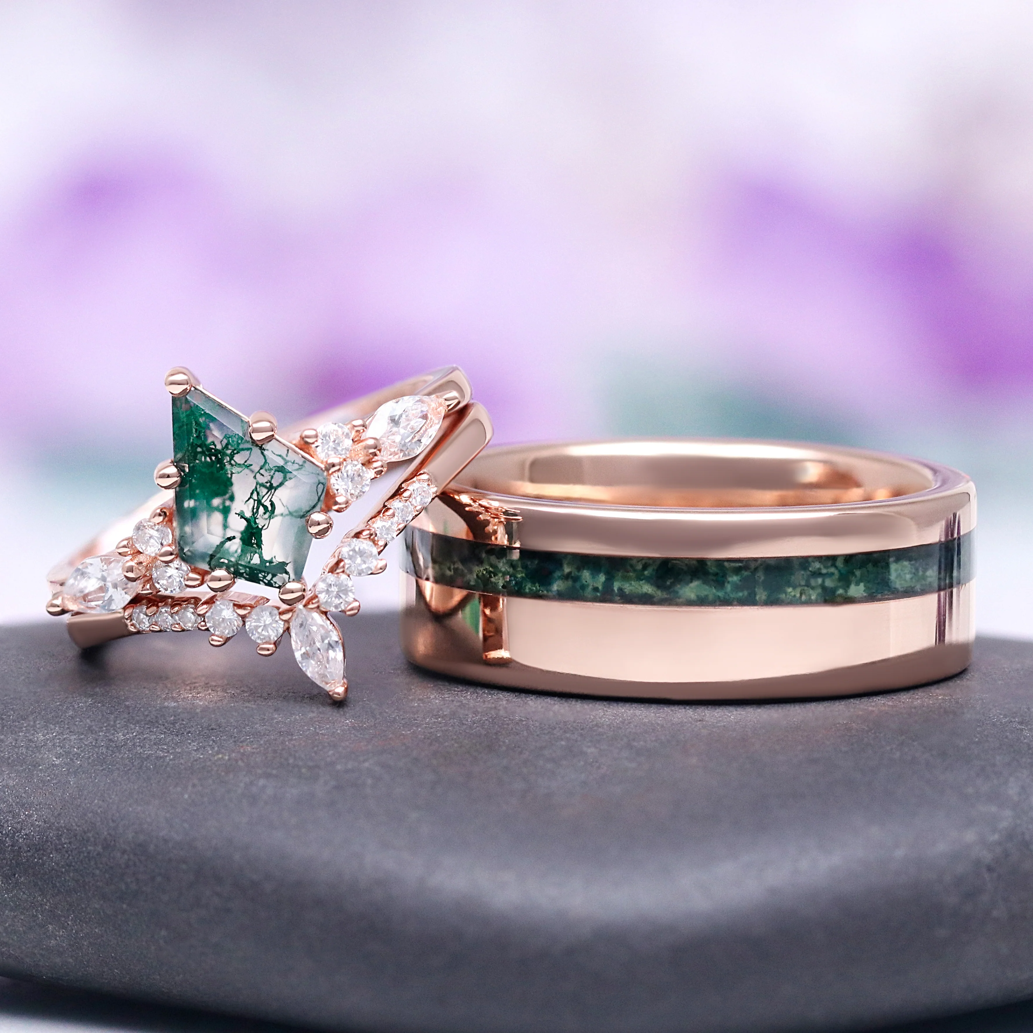 Skye Kite®  Green Moss Agate Engagement Ring Set in 14K Solid Rose Gold - Image 2
