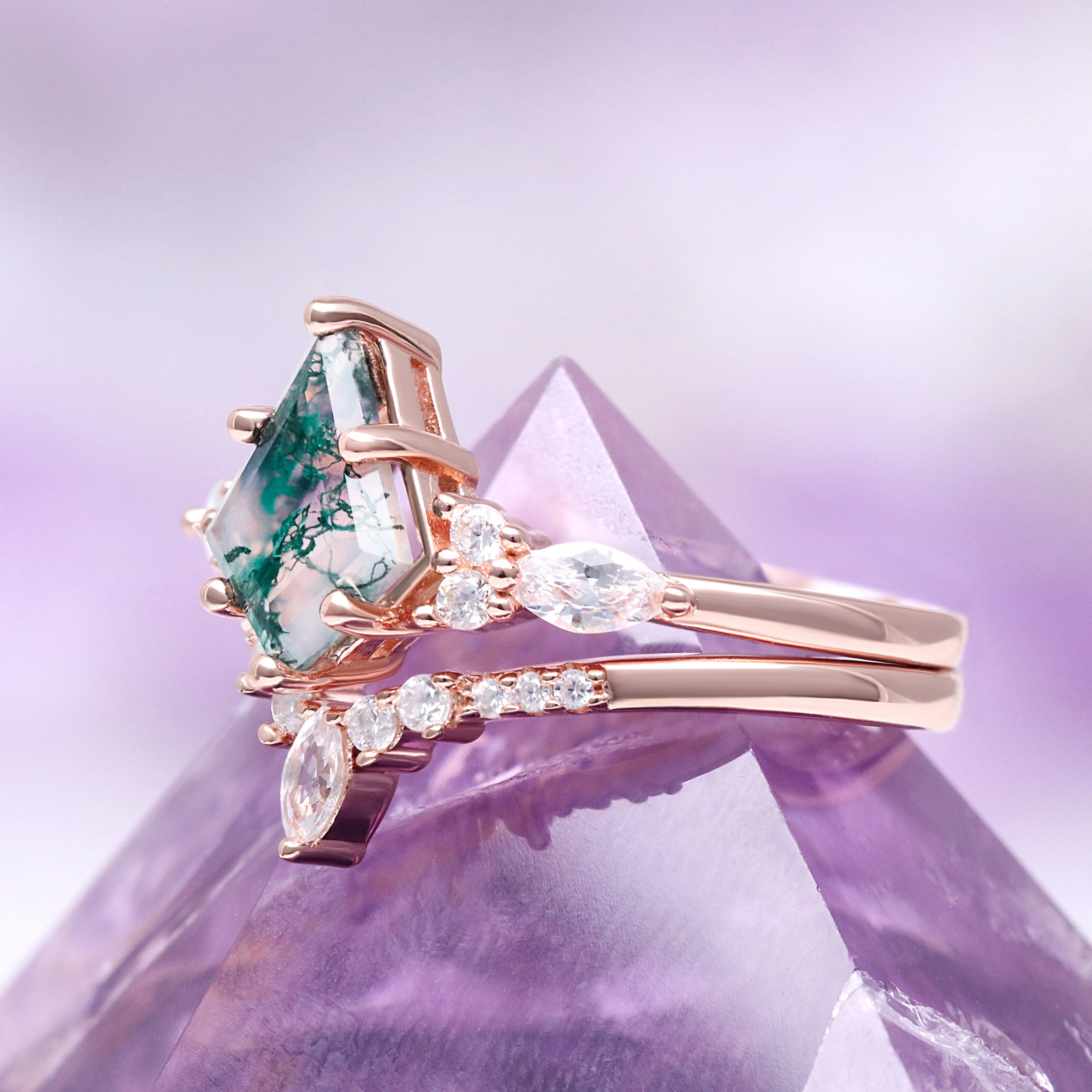 Skye Kite®  Green Moss Agate Engagement Ring Set in 14K Solid Rose Gold - Image 6