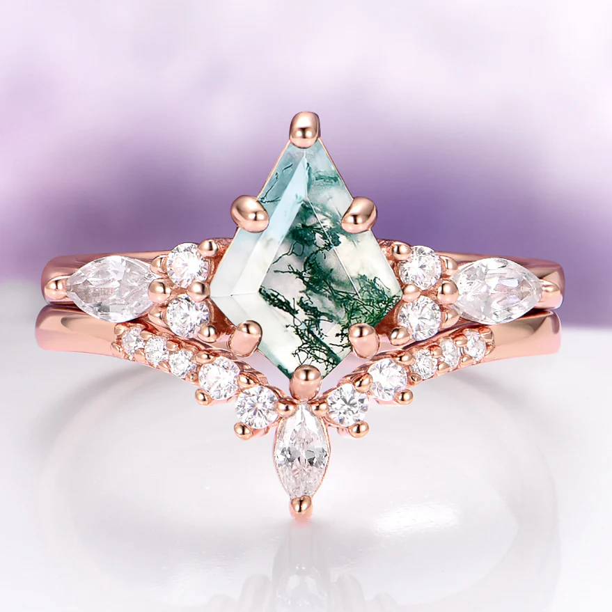 Skye Kite®  Green Moss Agate Engagement Ring Set in 14K Solid Rose Gold - Image 7