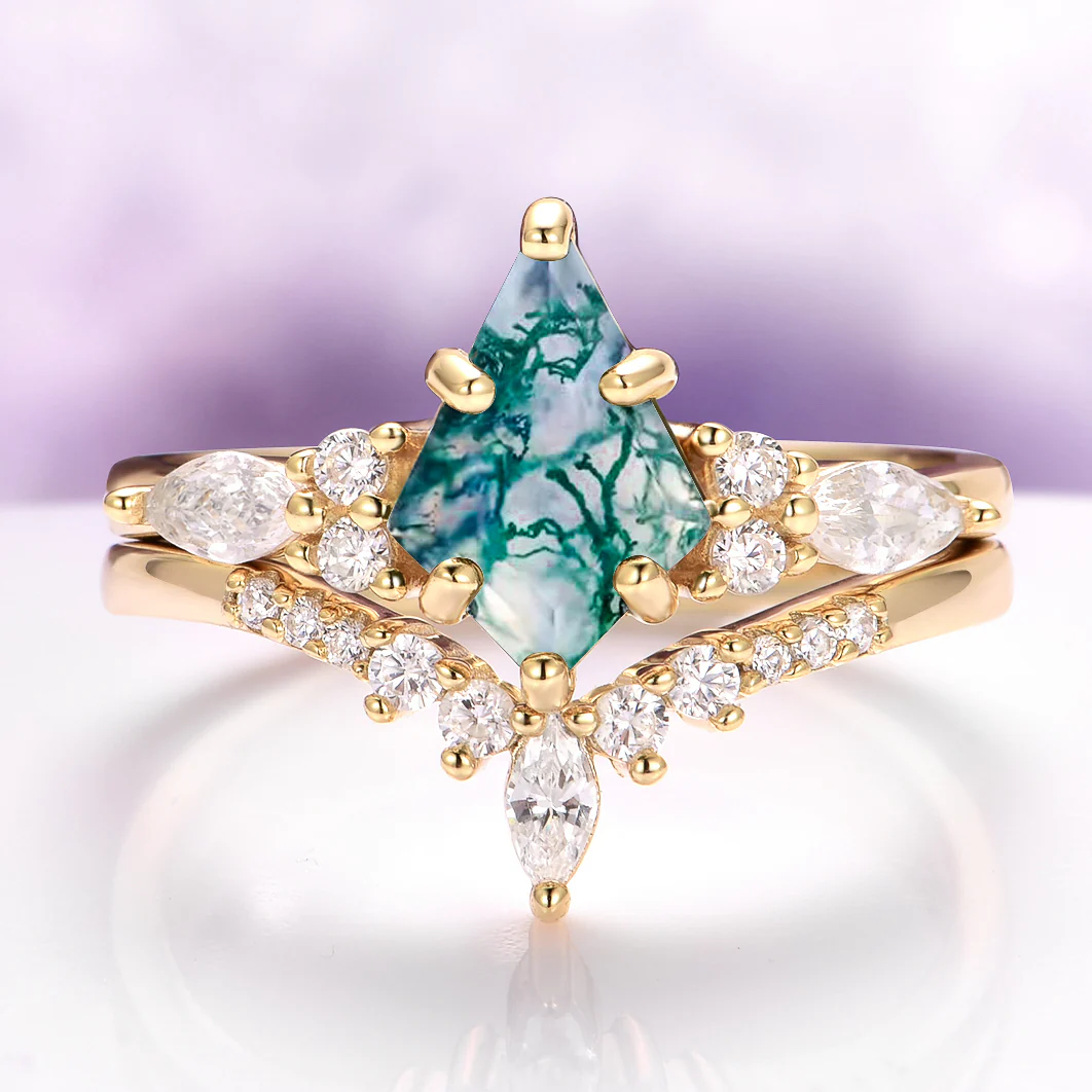 Skye Kite® Green Moss Agate Engagement Ring Set in 14K Solid Yellow Gold