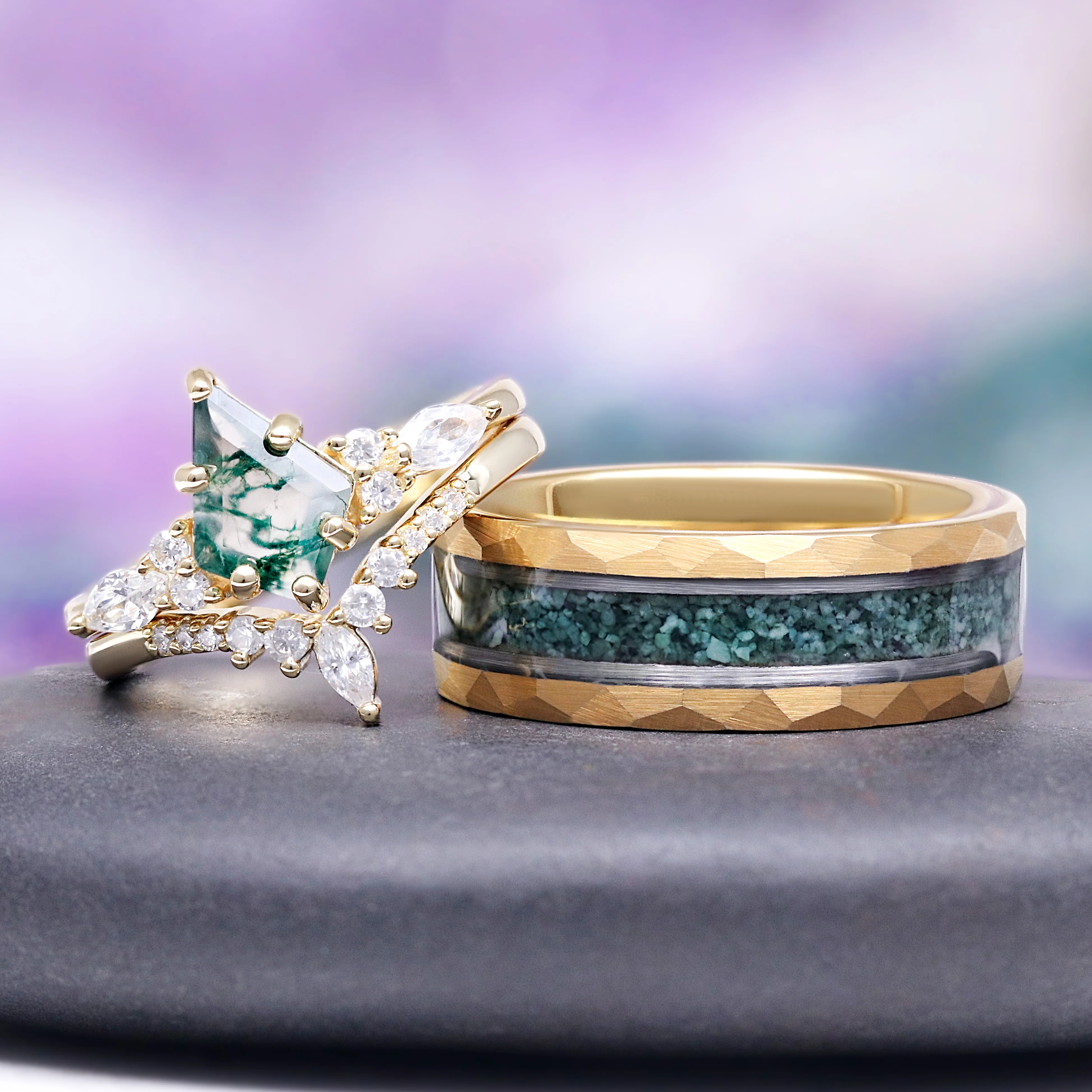 Skye Kite® Green Moss Agate Engagement Ring Set in 14K Solid Yellow Gold - Image 4