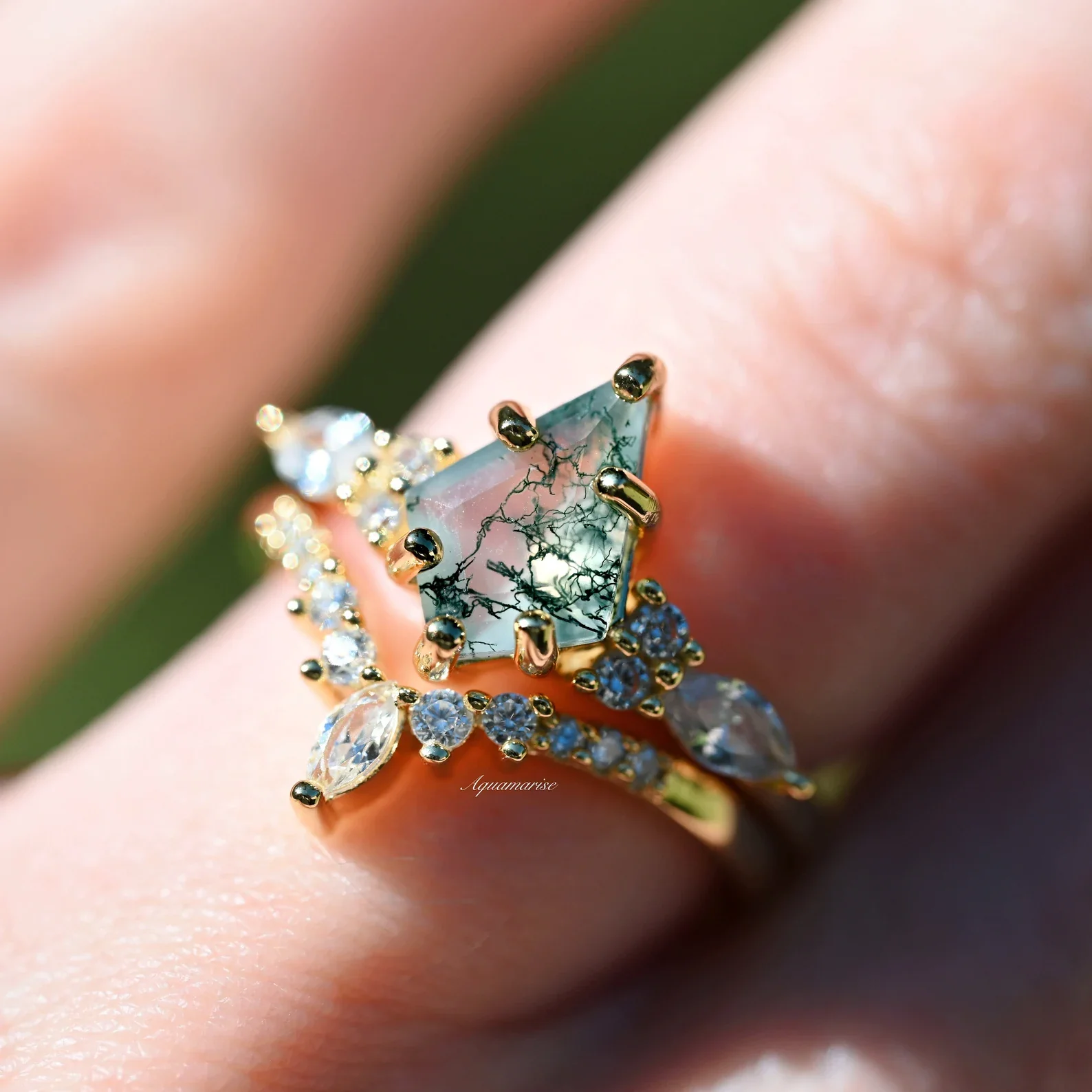 Skye Kite® Green Moss Agate Engagement Ring Set in 14K Solid Yellow Gold - Image 5