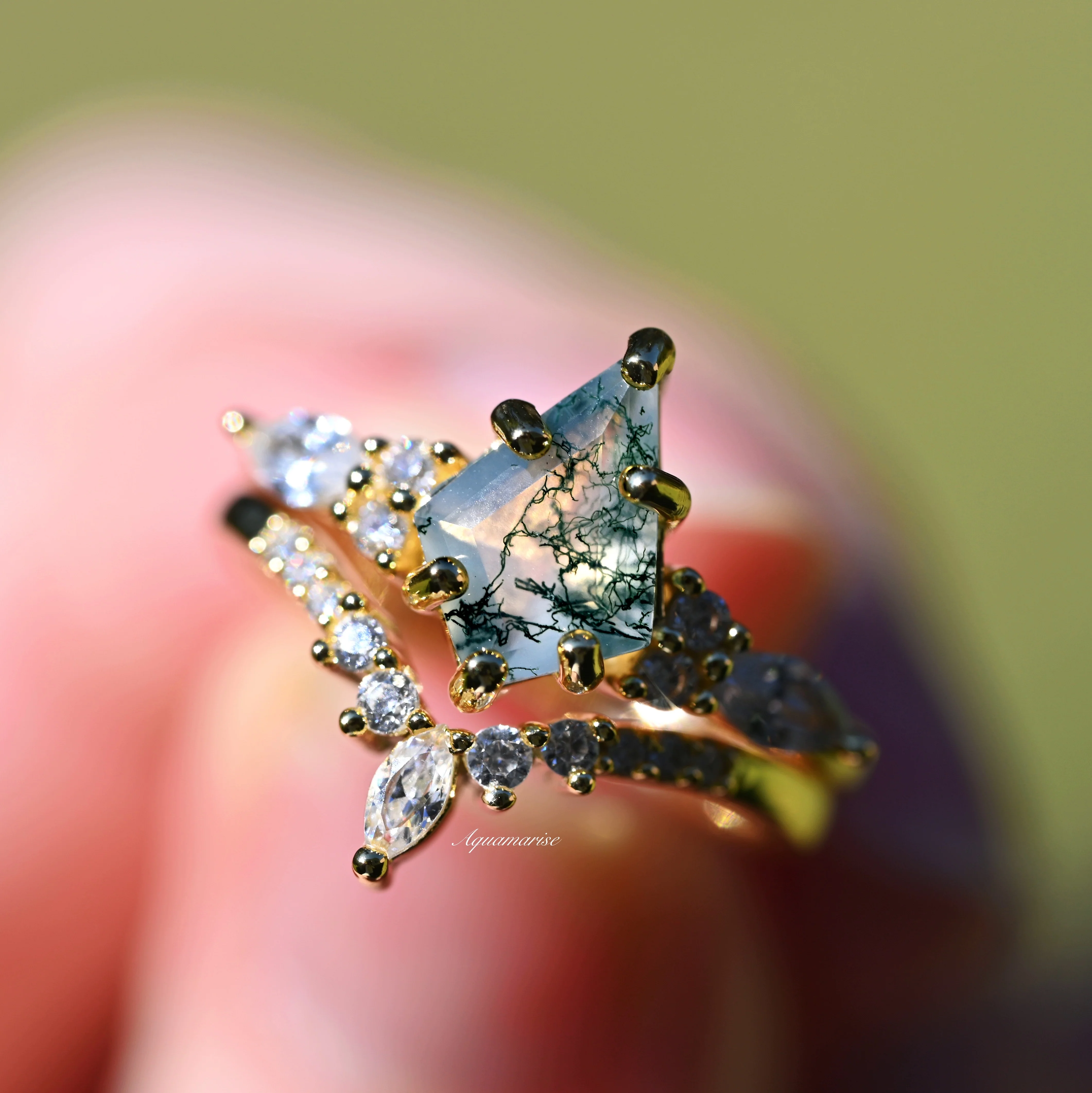 Skye Kite® Green Moss Agate Engagement Ring Set in 14K Solid Yellow Gold - Image 6