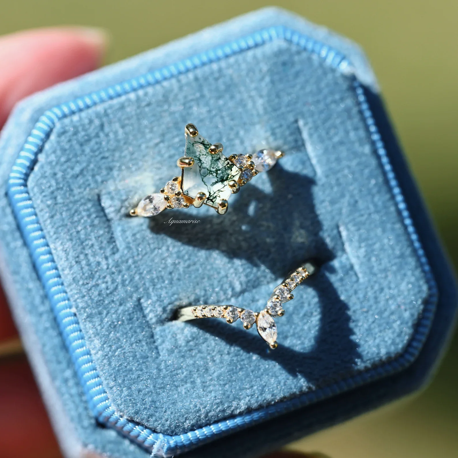 Skye Kite® Green Moss Agate Engagement Ring Set in 14K Solid Yellow Gold - Image 7