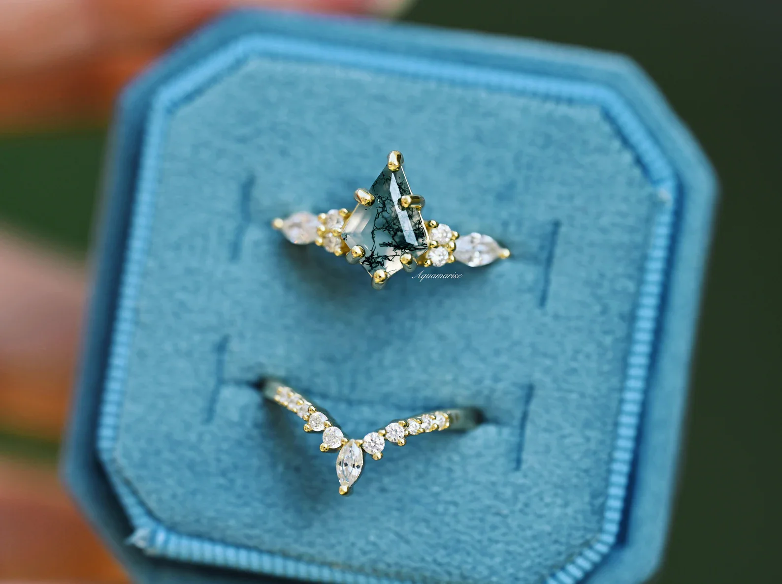 Skye Kite® Green Moss Agate Engagement Ring Set in 14K Solid Yellow Gold - Image 8