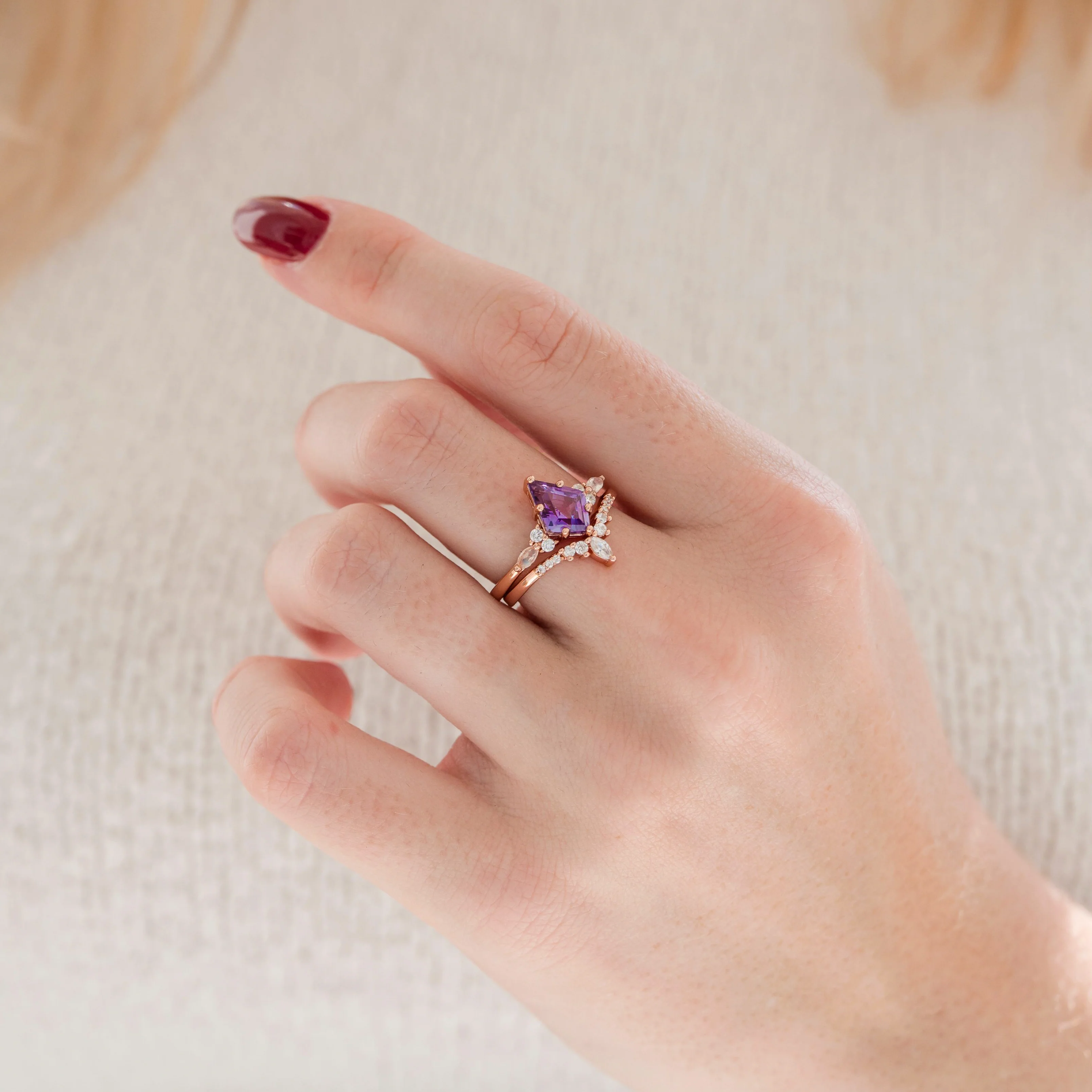 Skye Kite® Alexandrite & Moonstone Engagement Ring Set in 14K Solid Rose Gold - Image 2