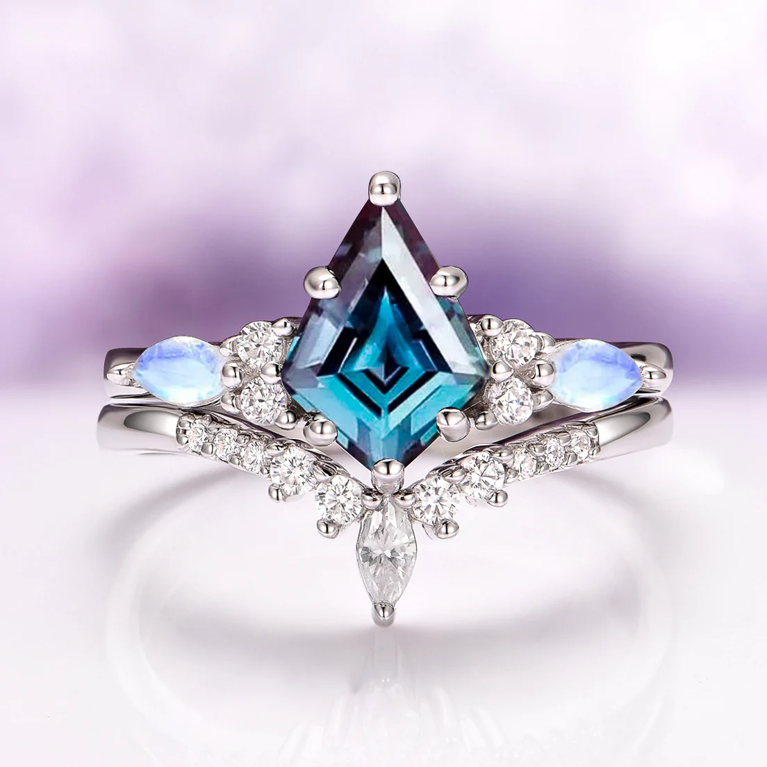 Skye Kite® Alexandrite & Moonstone Engagement Ring Set- 14K White Gold