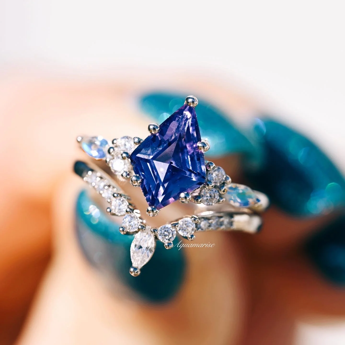 Skye Kite® Alexandrite & Moonstone Engagement Ring Set- 14K White Gold - Image 3