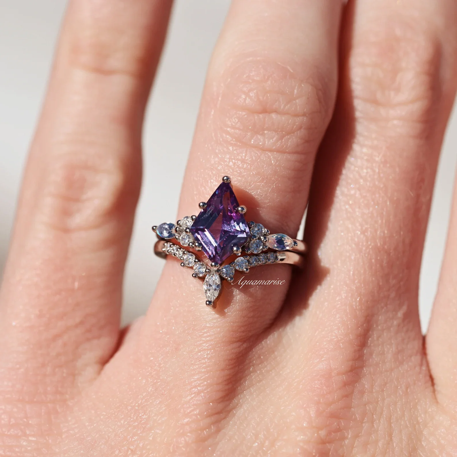 Skye Kite® Alexandrite & Moonstone Engagement Ring Set- 14K White Gold - Image 4