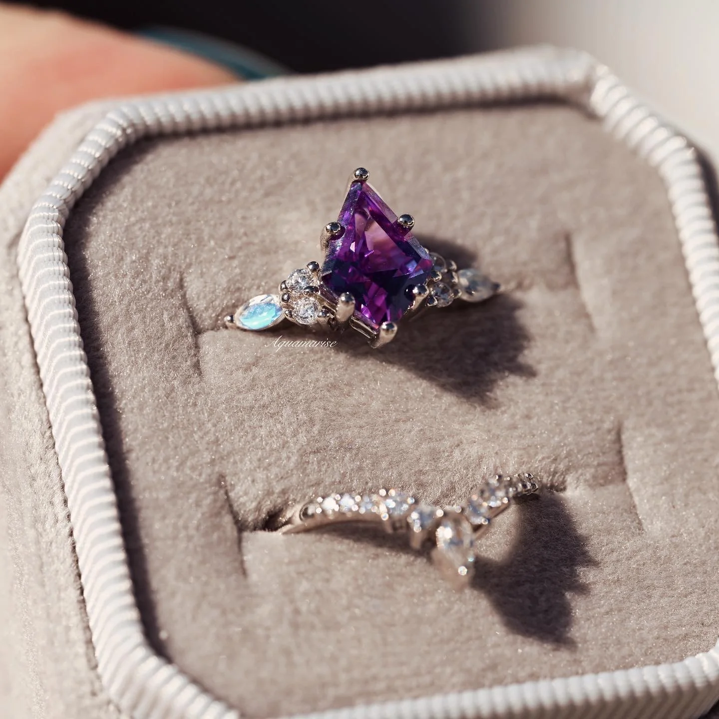 Skye Kite® Alexandrite & Moonstone Engagement Ring Set- 14K White Gold - Image 5
