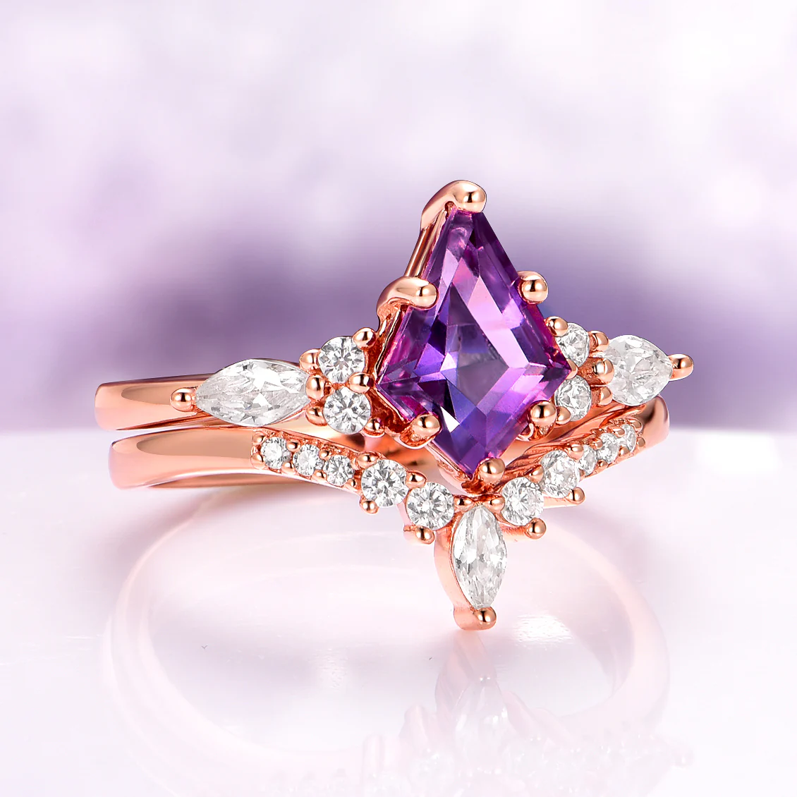 Skye Kite® Natural Amethyst Engagement Ring Set in 14K Solid Rose Gold - Image 4