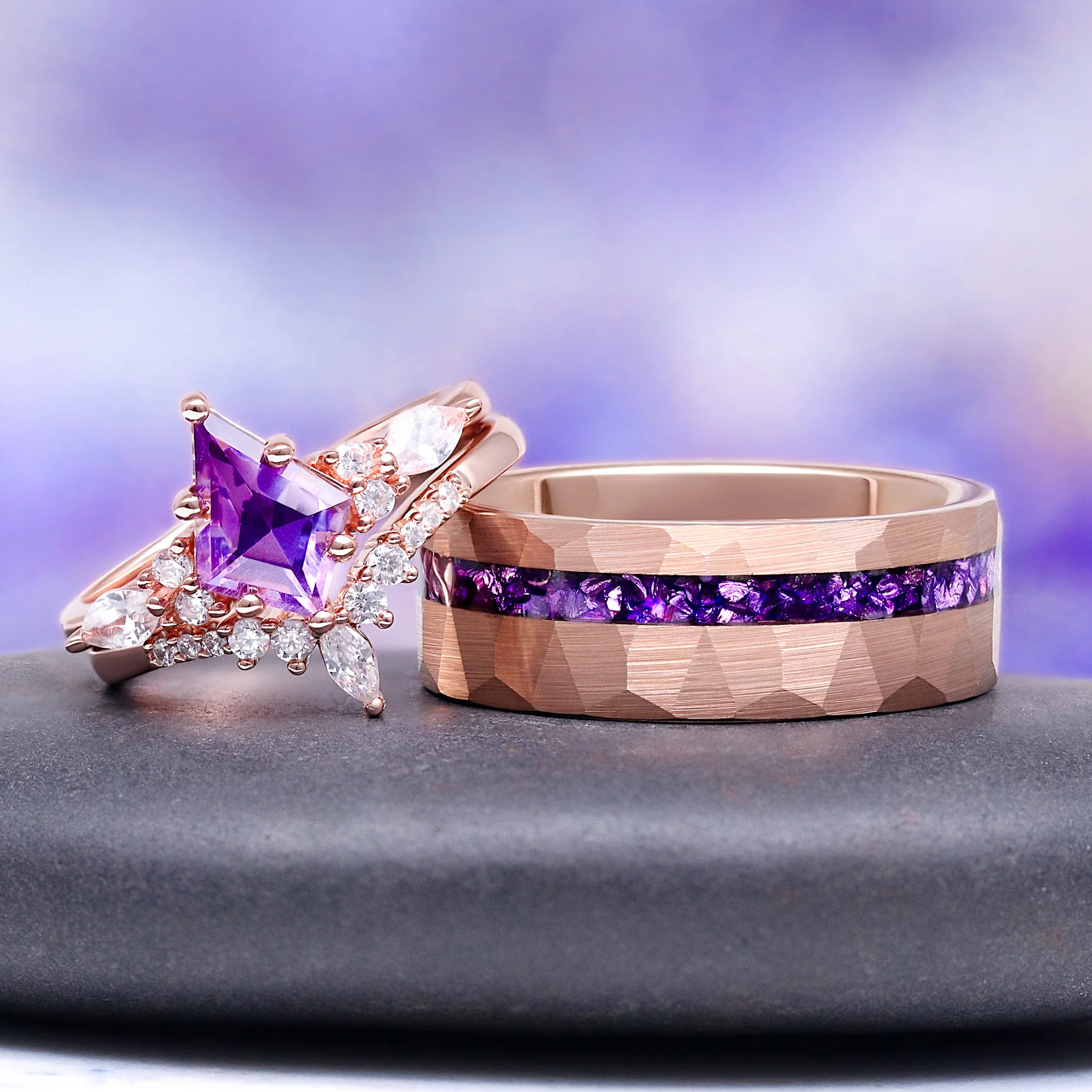 Skye Kite® Natural Amethyst Engagement Ring Set in 14K Solid Rose Gold - Image 5