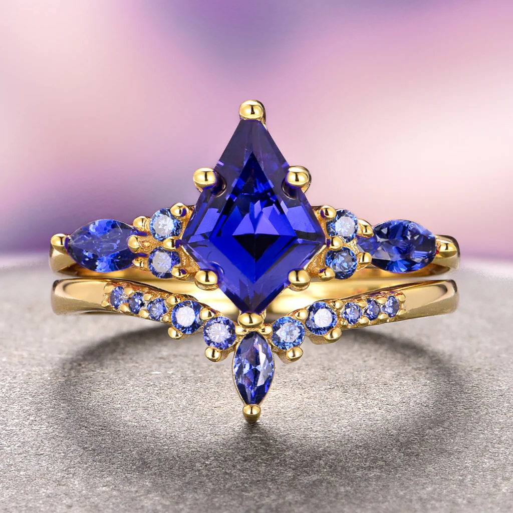 Skye Kite® Blue Sapphire Ring Set- 14K Solid Yellow Gold