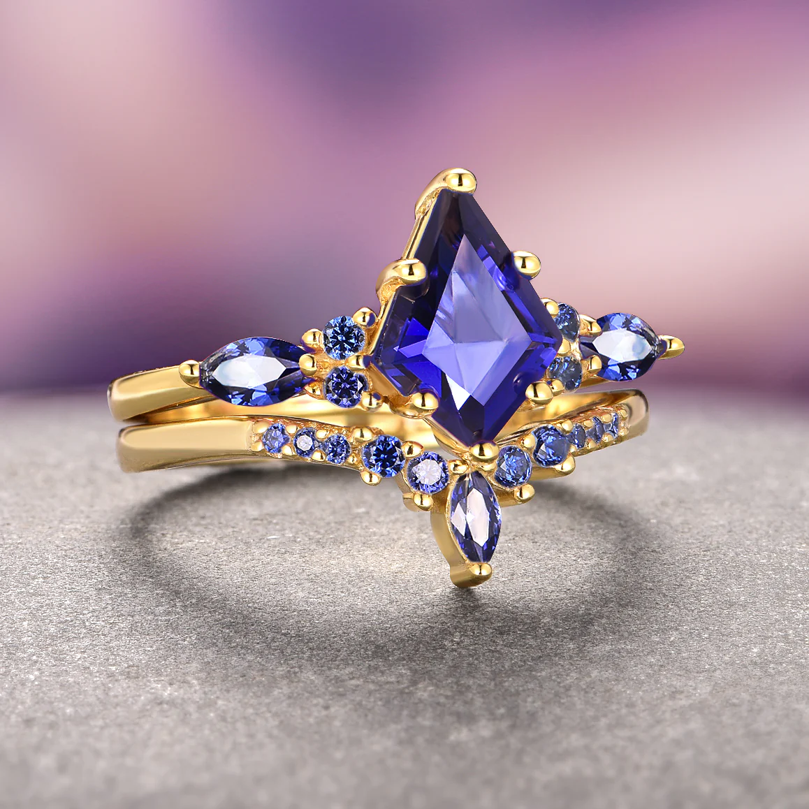 Skye Kite® Blue Sapphire Ring Set- 14K Solid Yellow Gold - Image 2
