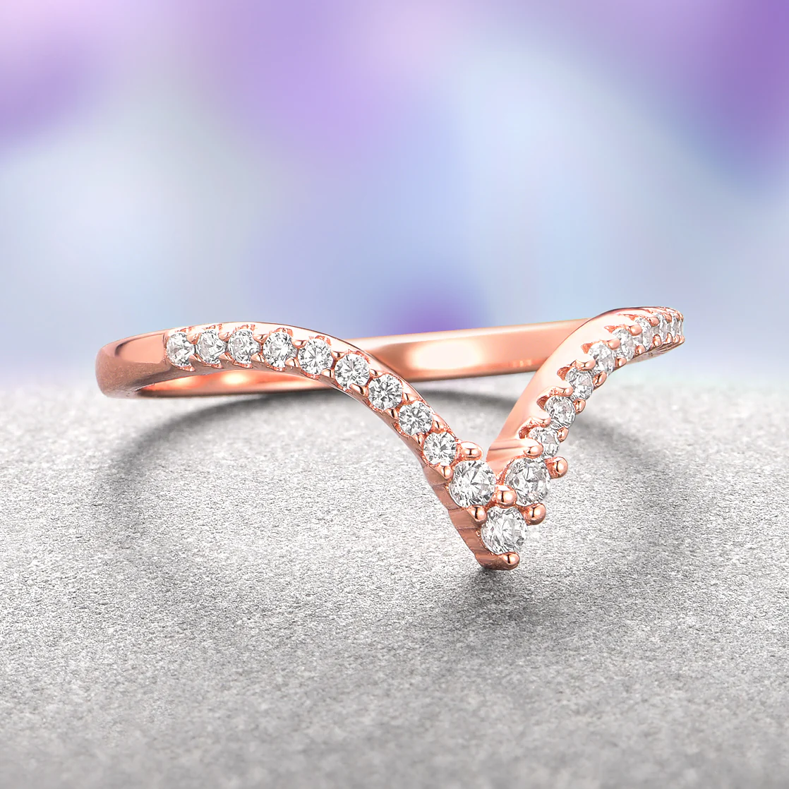Skye Kite® Chevron Stacking Wedding Band in 14K Solid Rose Gold - Image 2