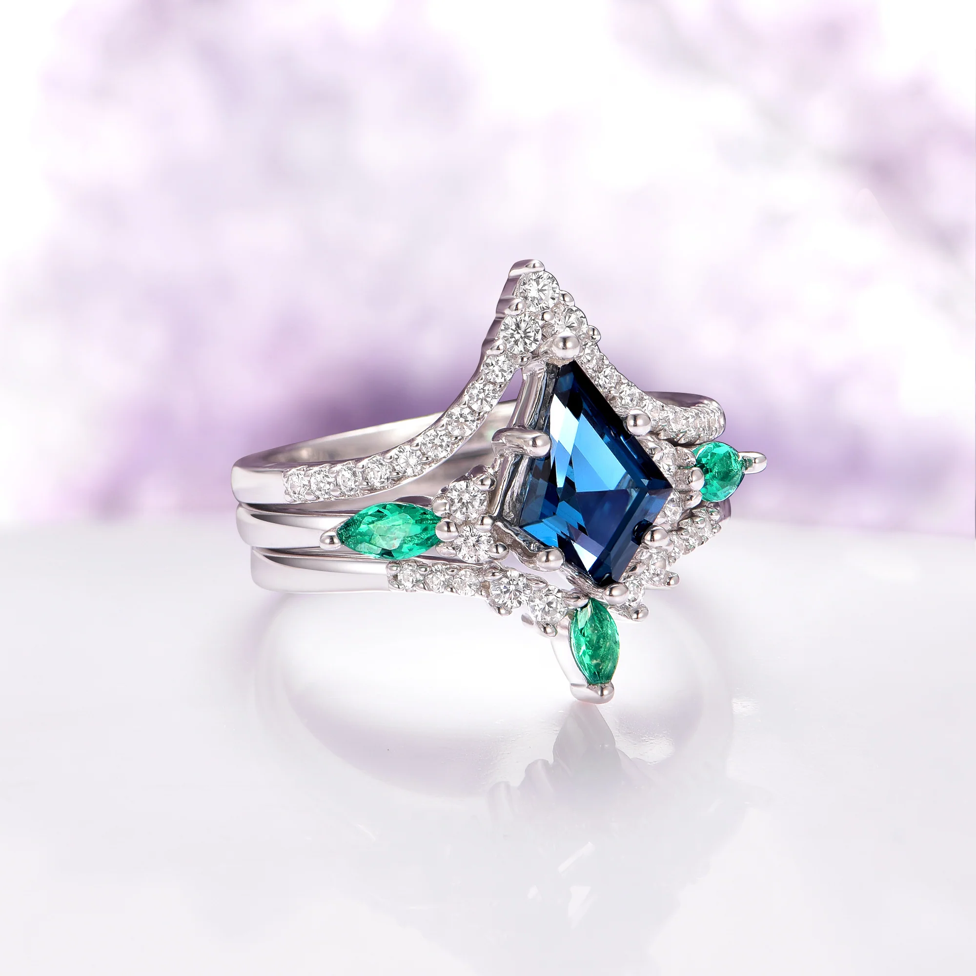 Skye Kite® London Blue Topaz & Emerald Deer Couples Ring Set - Image 6