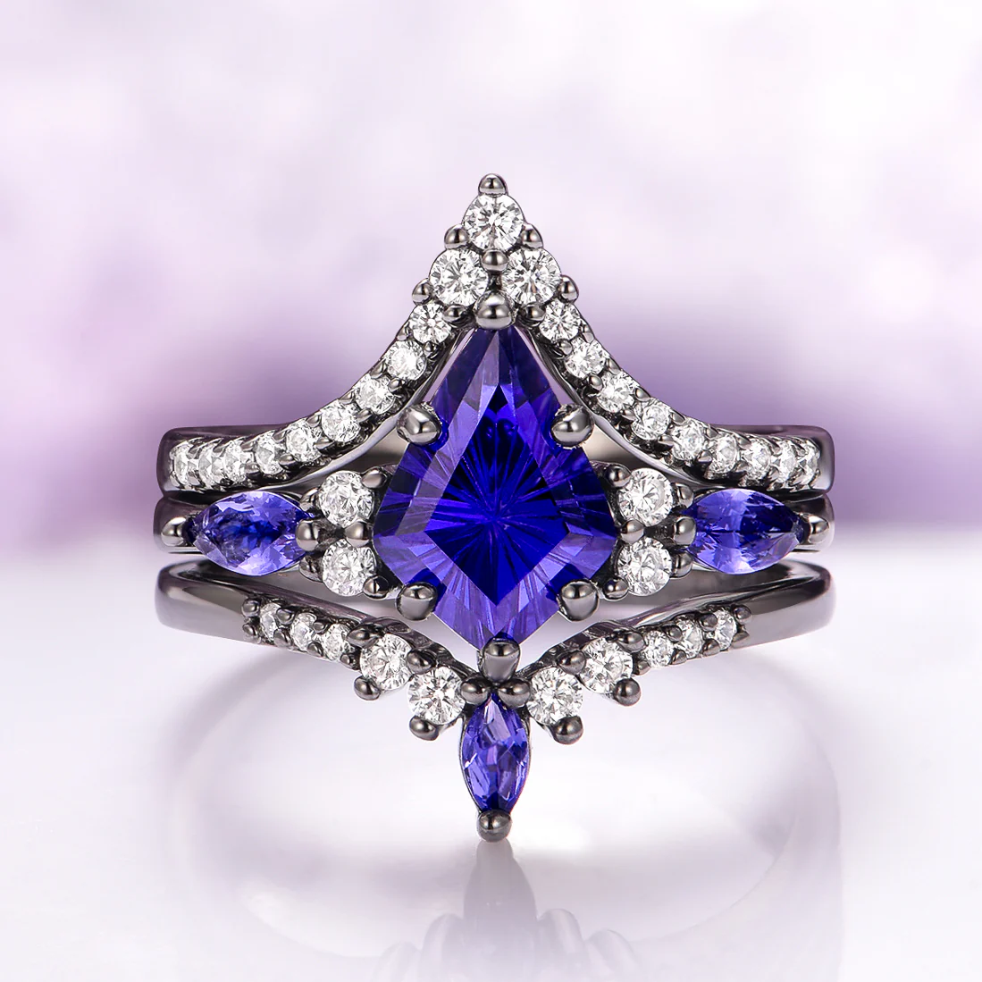Skye Kite® Cornflower Sapphire Ring Set- Black Ruthenium - Image 2