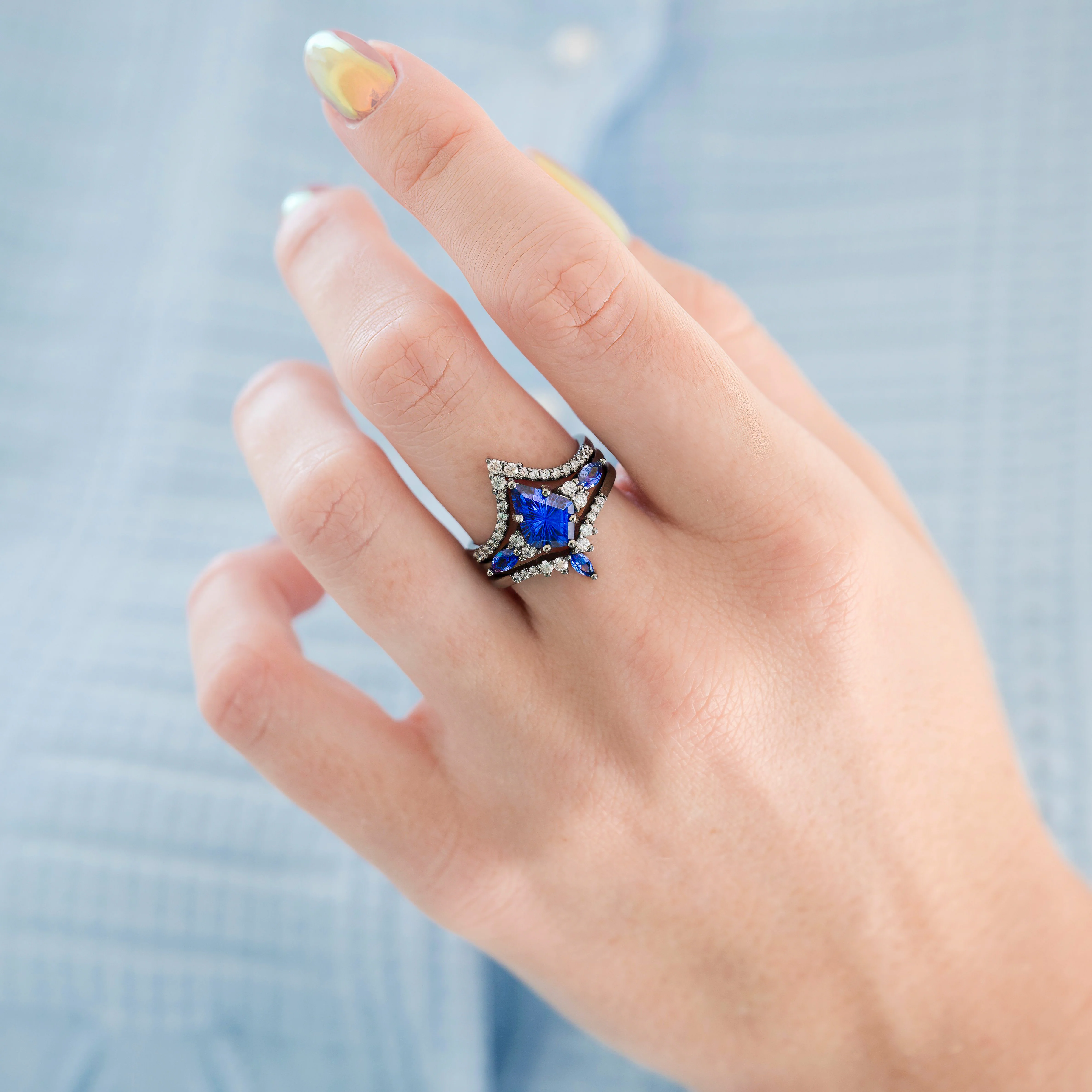 Skye Kite® Cornflower Sapphire Ring Set- Black Ruthenium - Image 3