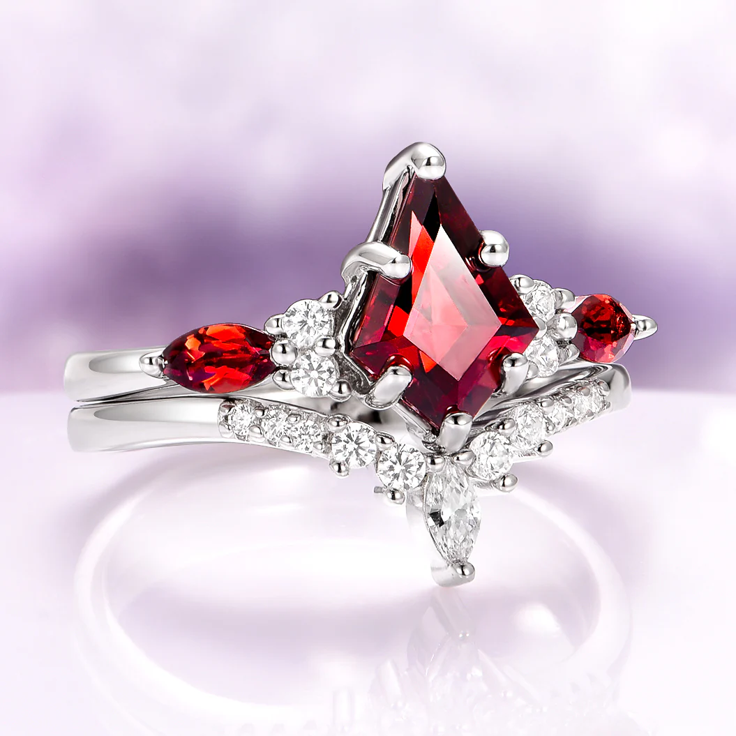 Skye Kite® Natural Red Garnet Engagement Ring Set in 14K White Gold - Image 4