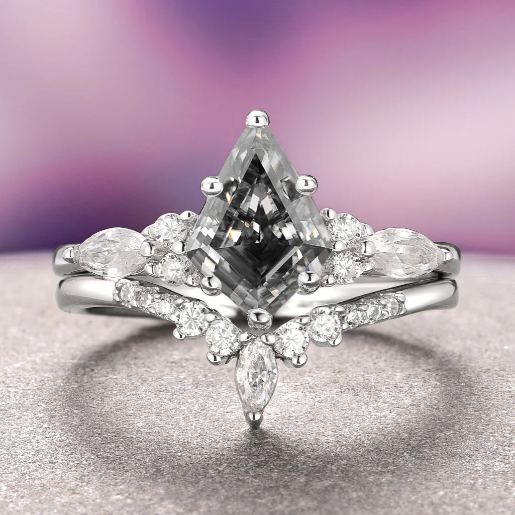 Skye Kite®  Gray Moissanite Engagement Ring Set in 14K White Gold