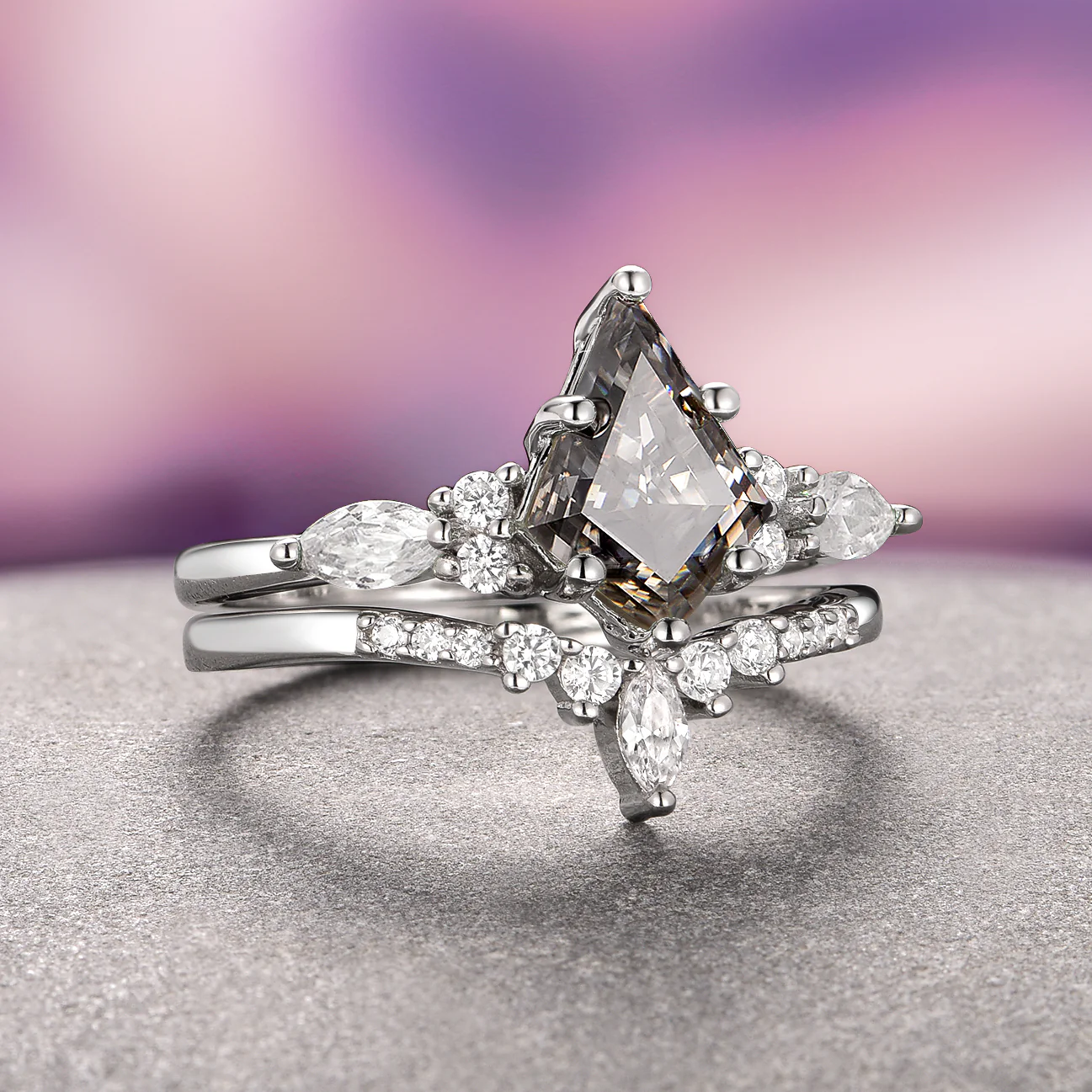 Skye Kite®  Gray Moissanite Engagement Ring Set in 14K White Gold - Image 4