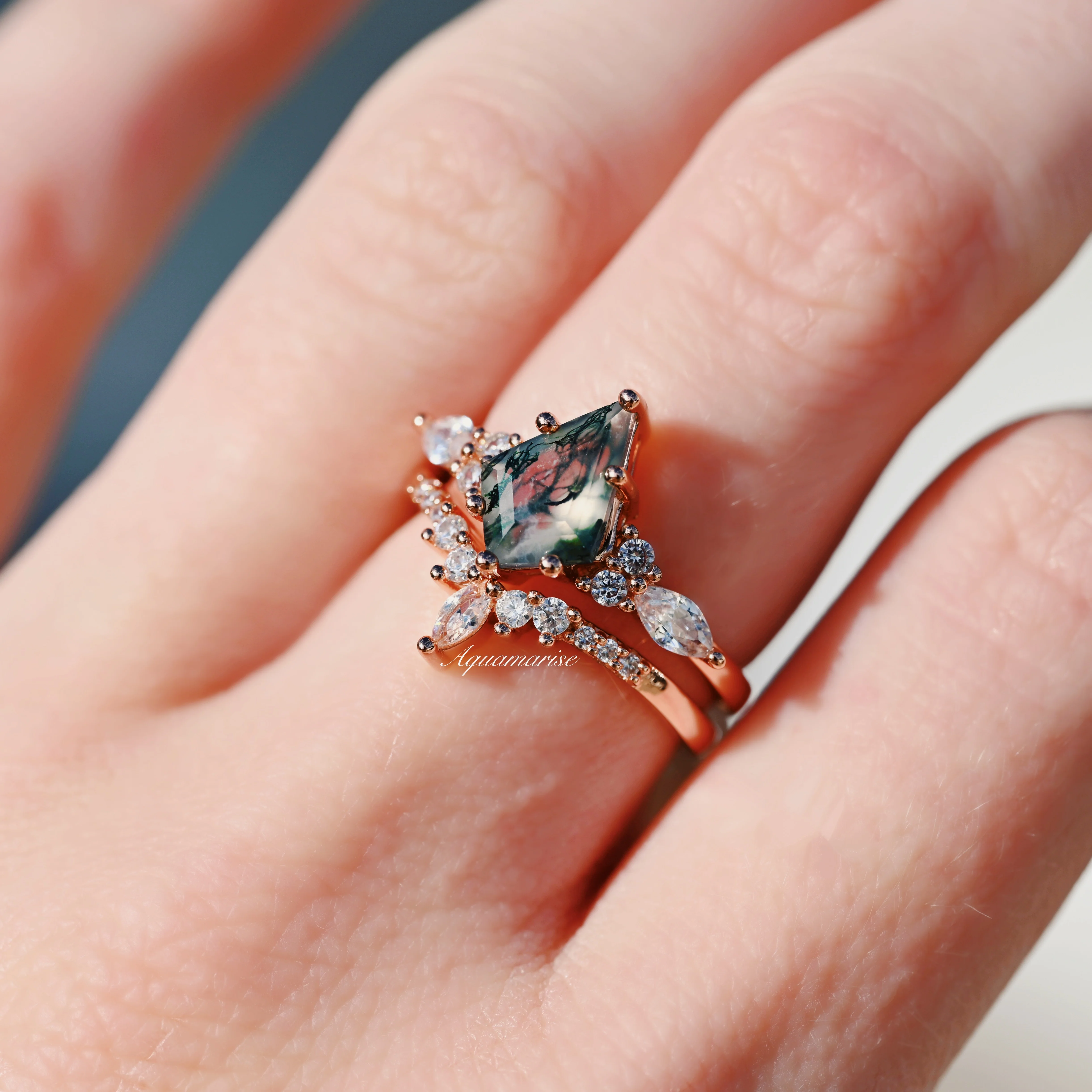 Skye Kite® Green Moss Agate Couples Ring Set - Image 4