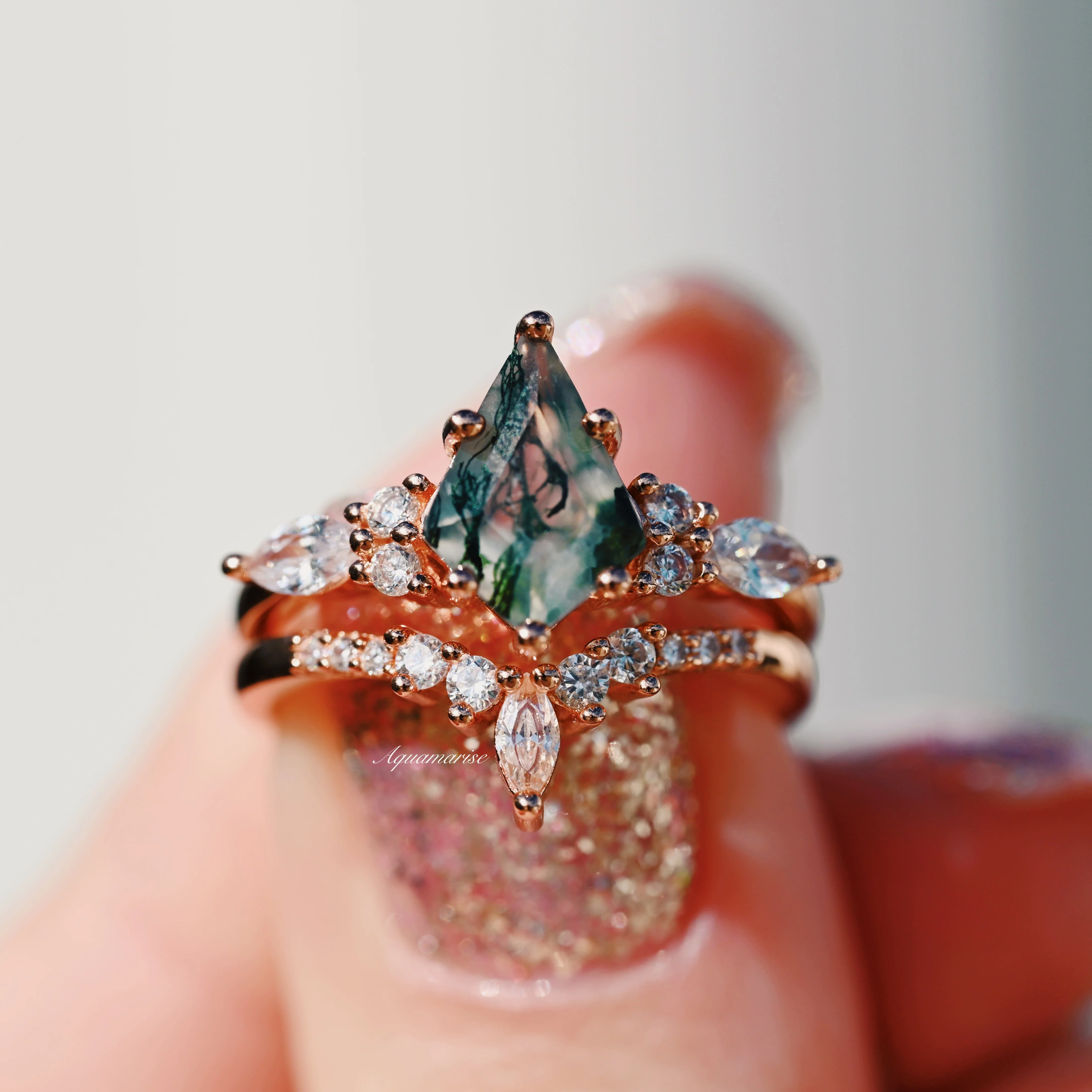 Skye Kite® Green Moss Agate Couples Ring Set - Image 5