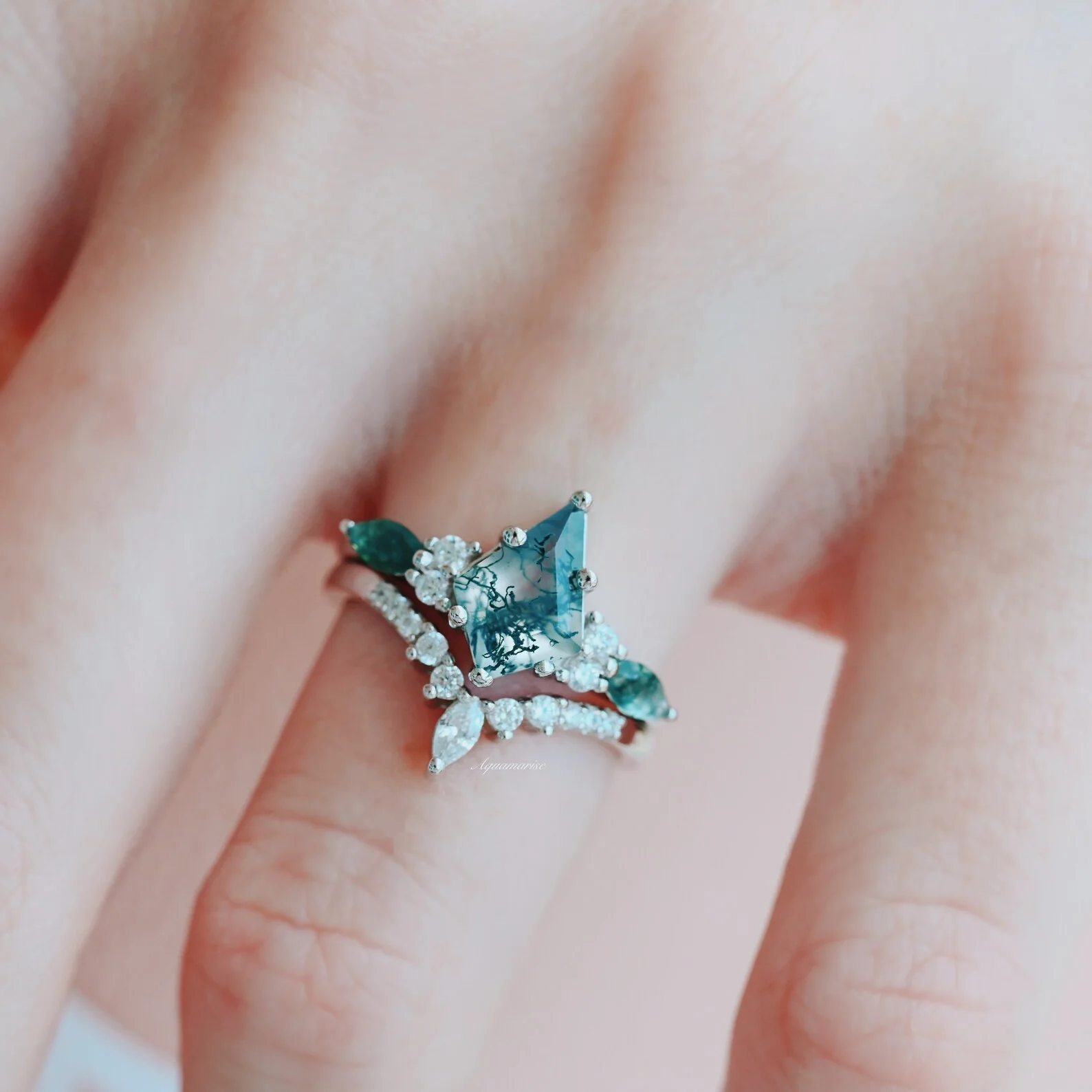 Skye Kite® Green Moss Agate Engagement Ring Set in 14K White Gold - Image 2