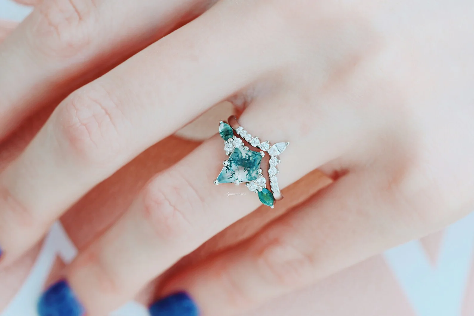 Skye Kite® Green Moss Agate Engagement Ring Set in 14K White Gold - Image 4