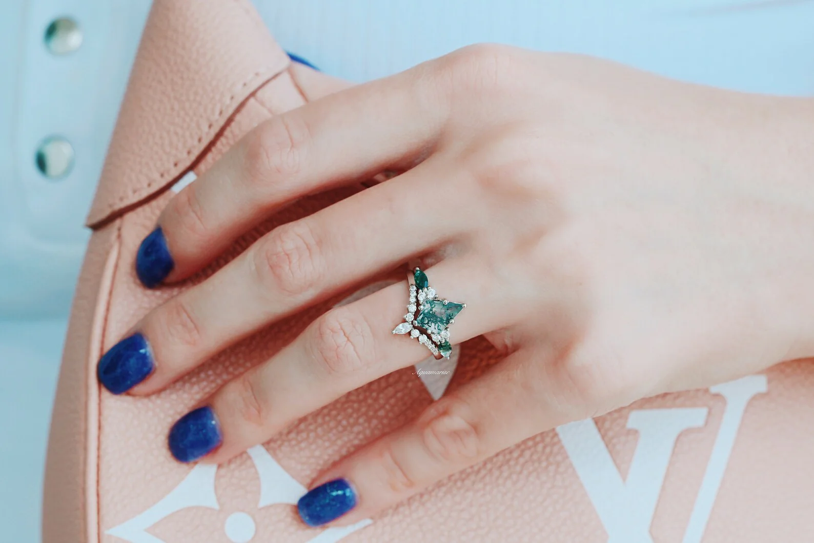 Skye Kite® Green Moss Agate Engagement Ring Set in 14K White Gold - Image 5