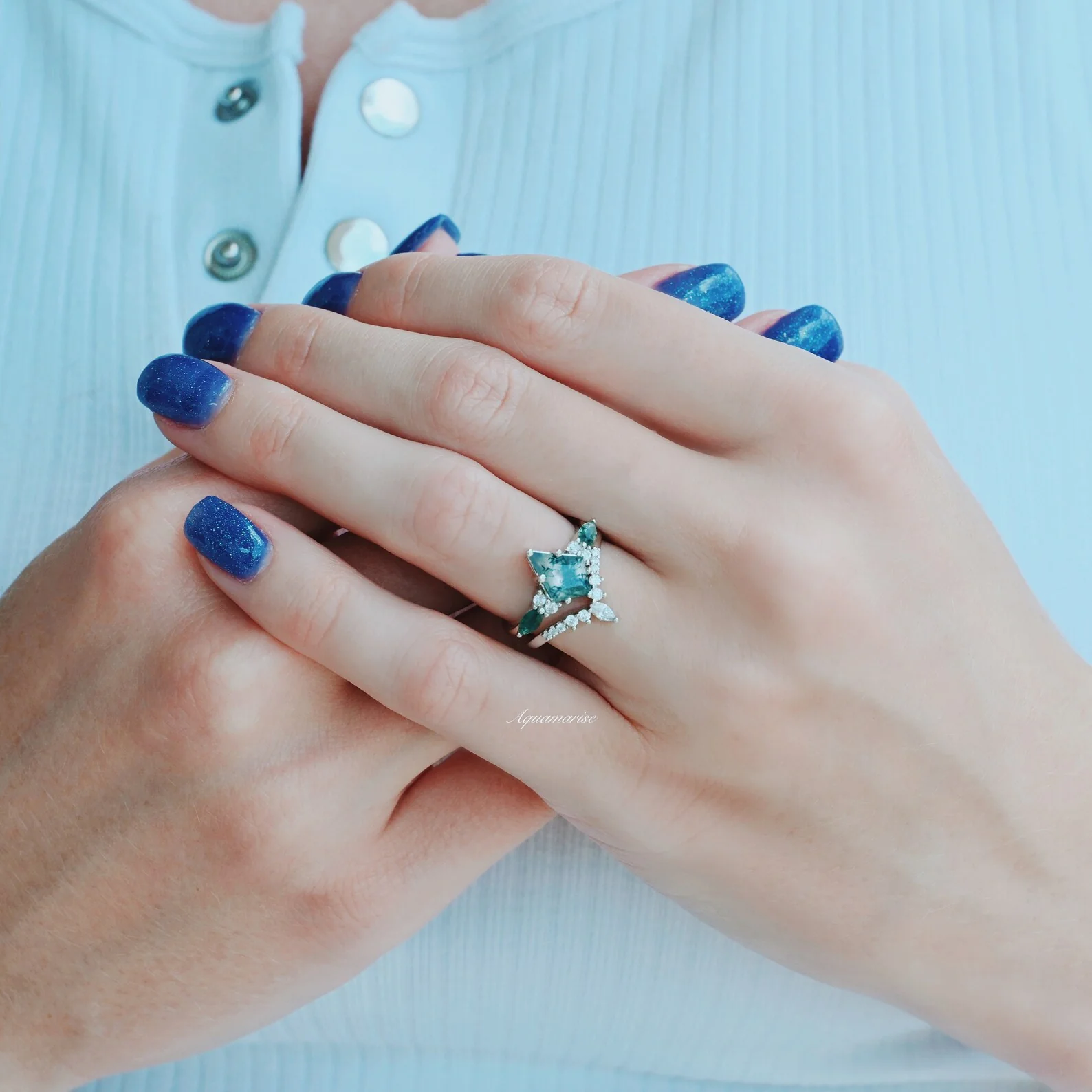 Skye Kite® Green Moss Agate Engagement Ring Set in 14K White Gold - Image 7
