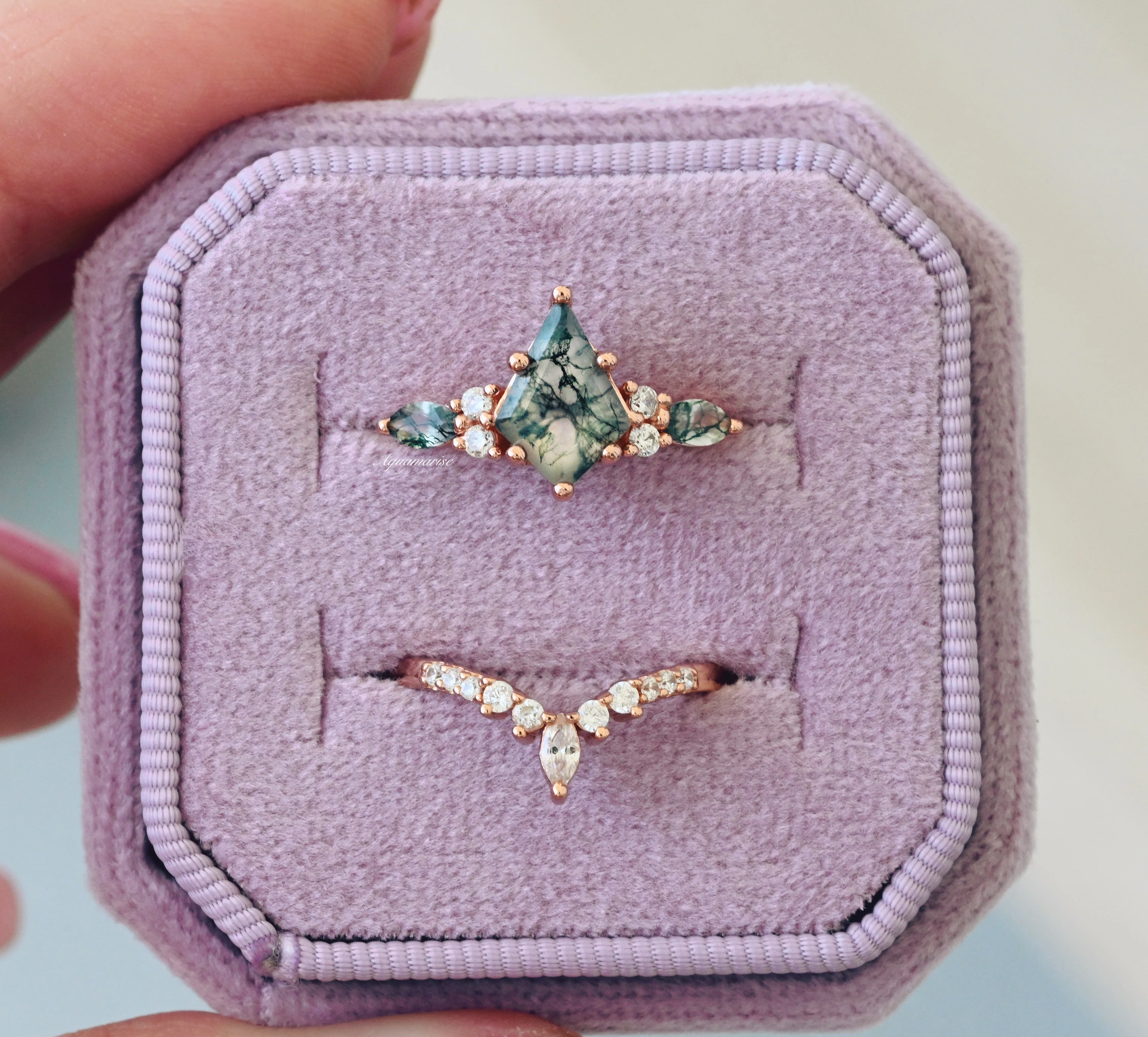 Skye Kite® Green Moss Agate Engagement Ring Set in 14K Solid Rose Gold - Image 2