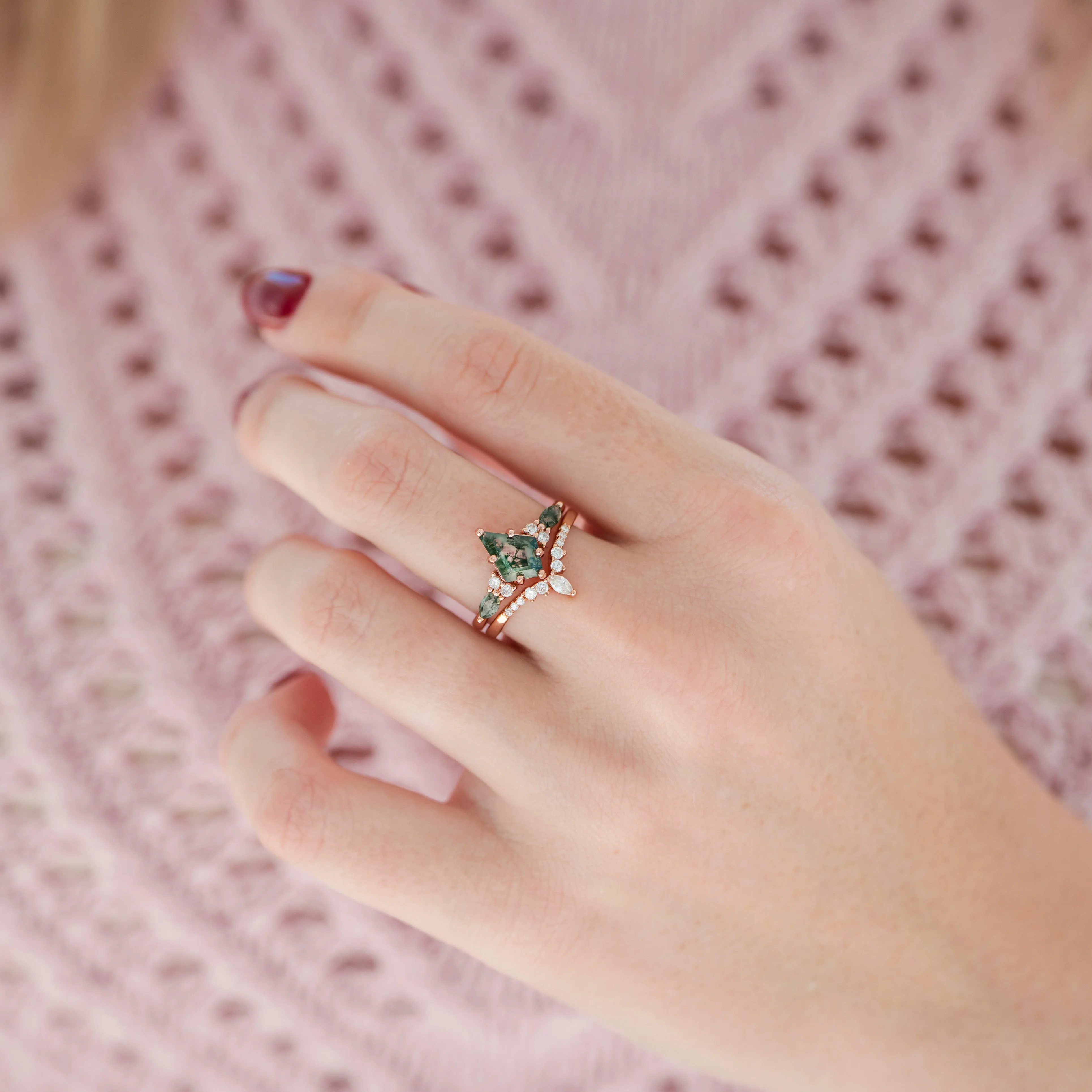 Skye Kite® Green Moss Agate Engagement Ring Set in 14K Solid Rose Gold - Image 3