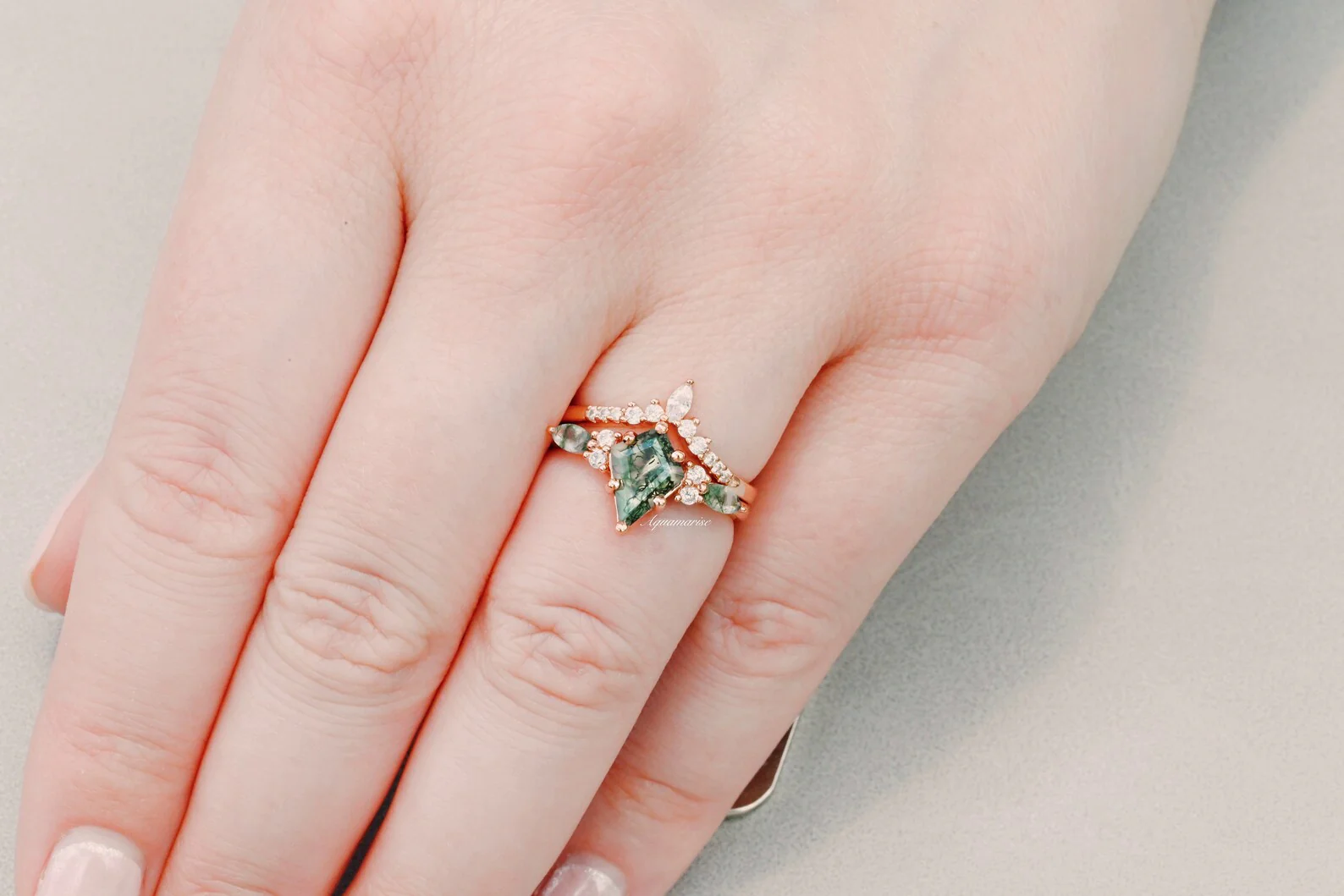 Skye Kite® Green Moss Agate Engagement Ring Set in 14K Solid Rose Gold - Image 4