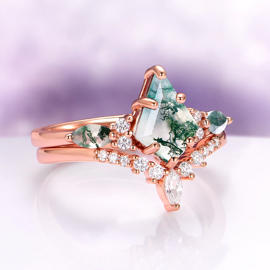 Skye Kite® Green Moss Agate Engagement Ring Set in 14K Solid Rose Gold - Image 8