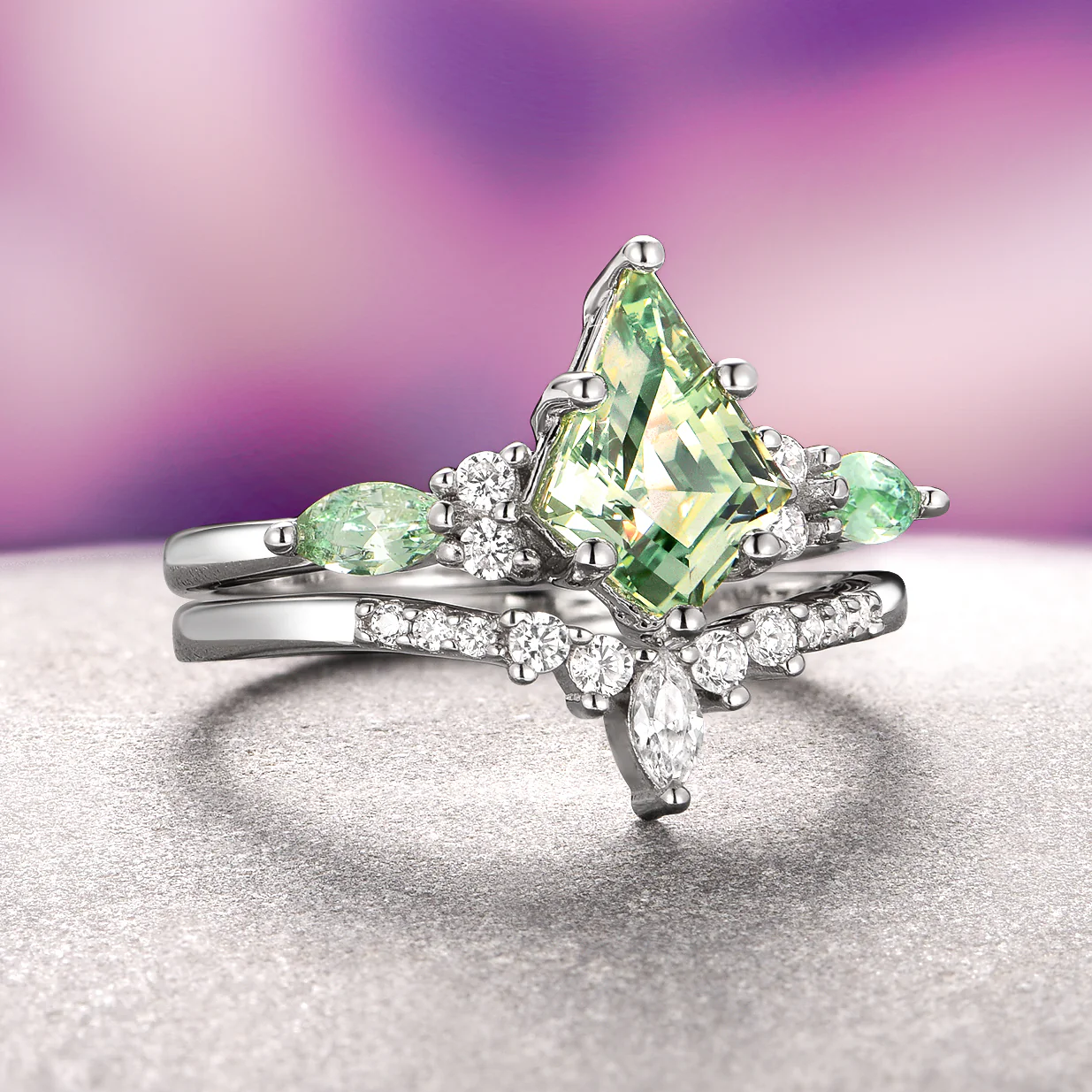 Skye Kite® Green Sapphire Ring Set- 14K White Gold - Image 2