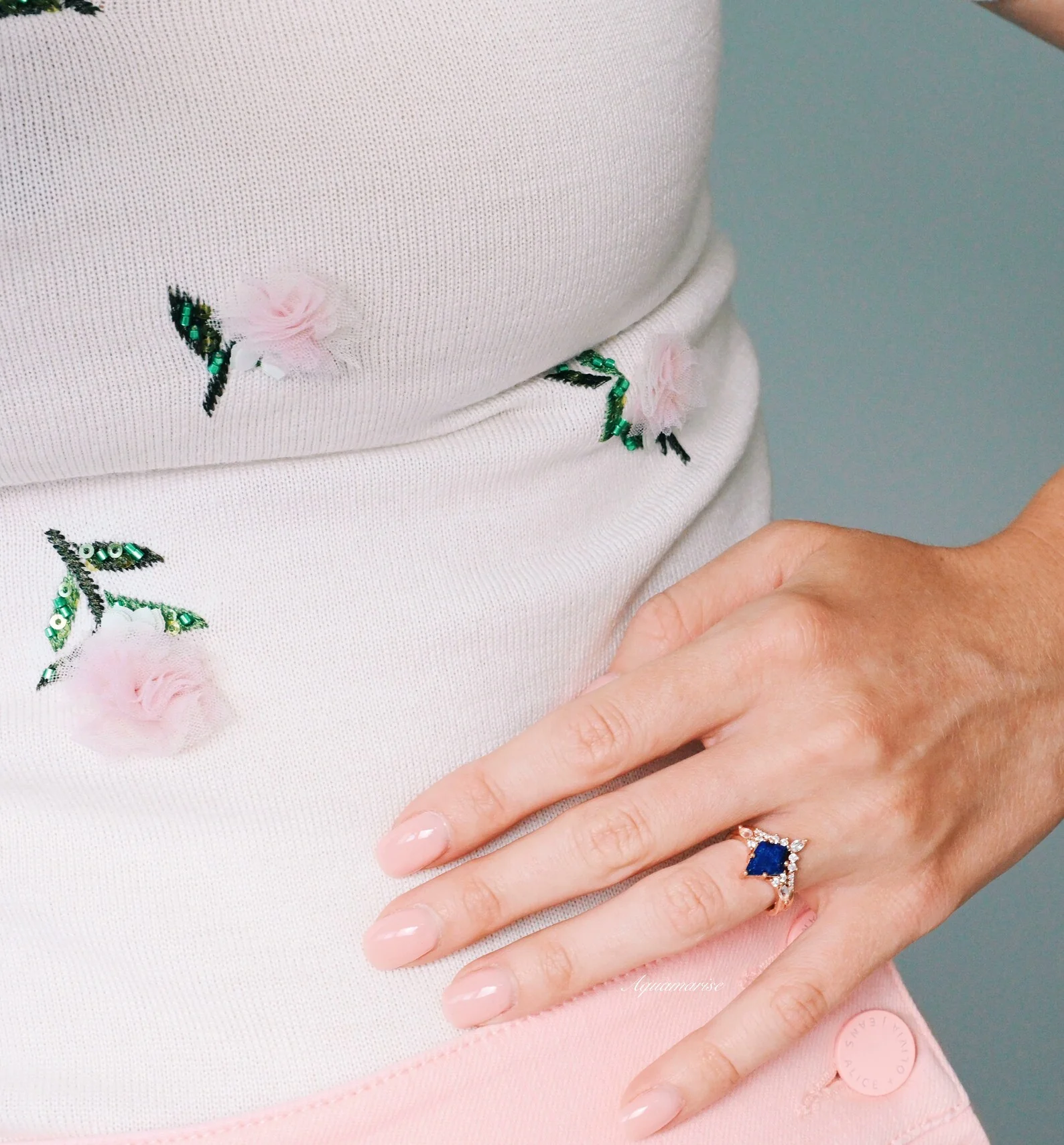 Skye Kite® Lapis Lazuli & Moonstone Engagement Ring Set in 14K Solid Rose Gold - Image 5