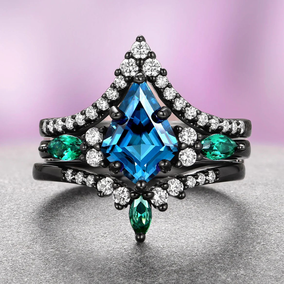 Skye Kite® London Blue Topaz & Abalone Shell Couples Ring Set - Image 3