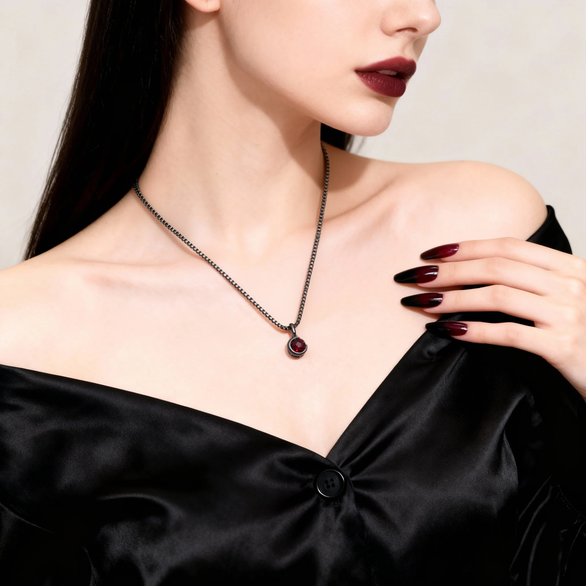 Skye Kite® Natural Red Garnet Necklace in Black Ruthenium - Image 2