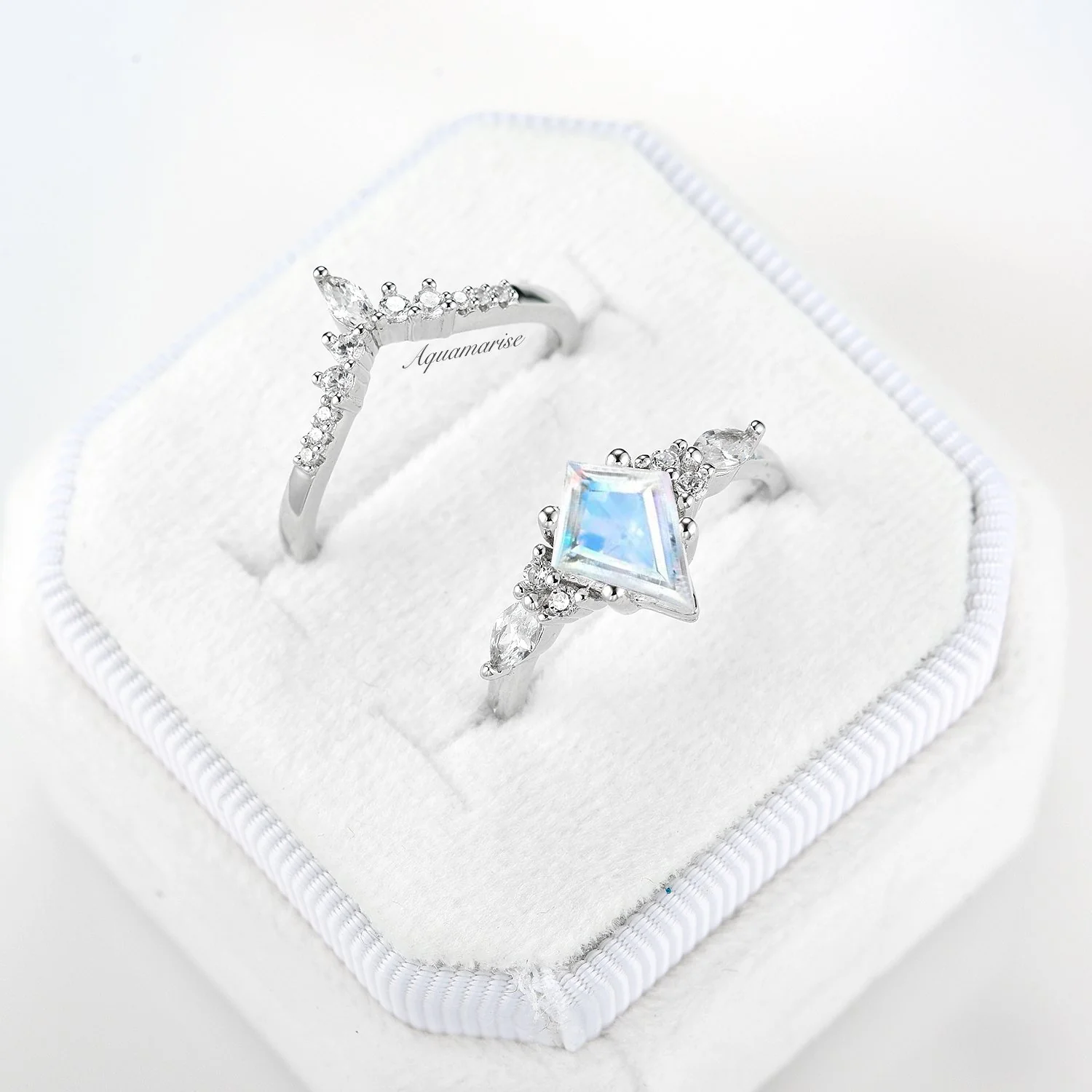 Skye Kite® Rainbow Moonstone Engagement Ring Set in 14K White Gold - Image 2