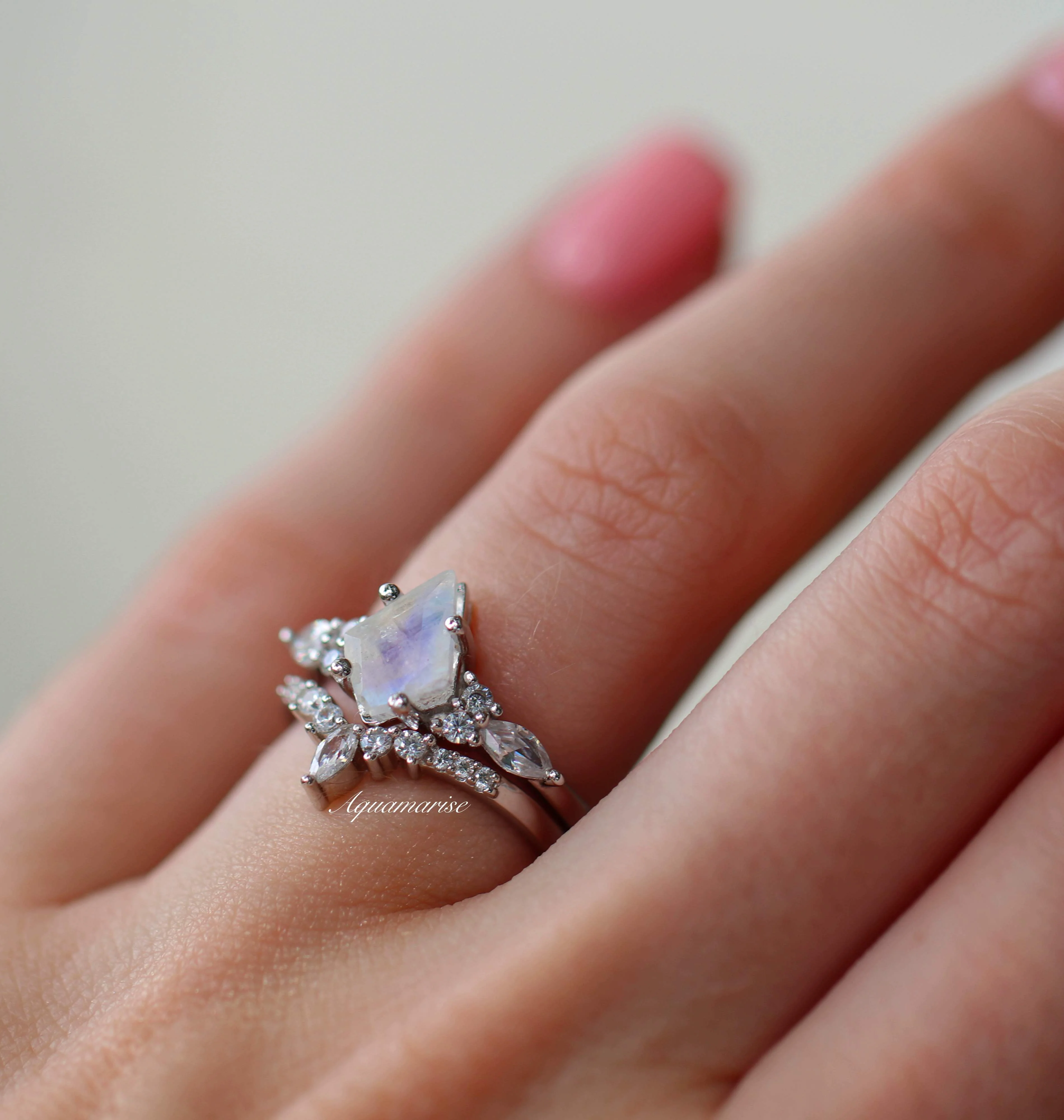 Skye Kite® Rainbow Moonstone Engagement Ring Set in 14K White Gold - Image 4