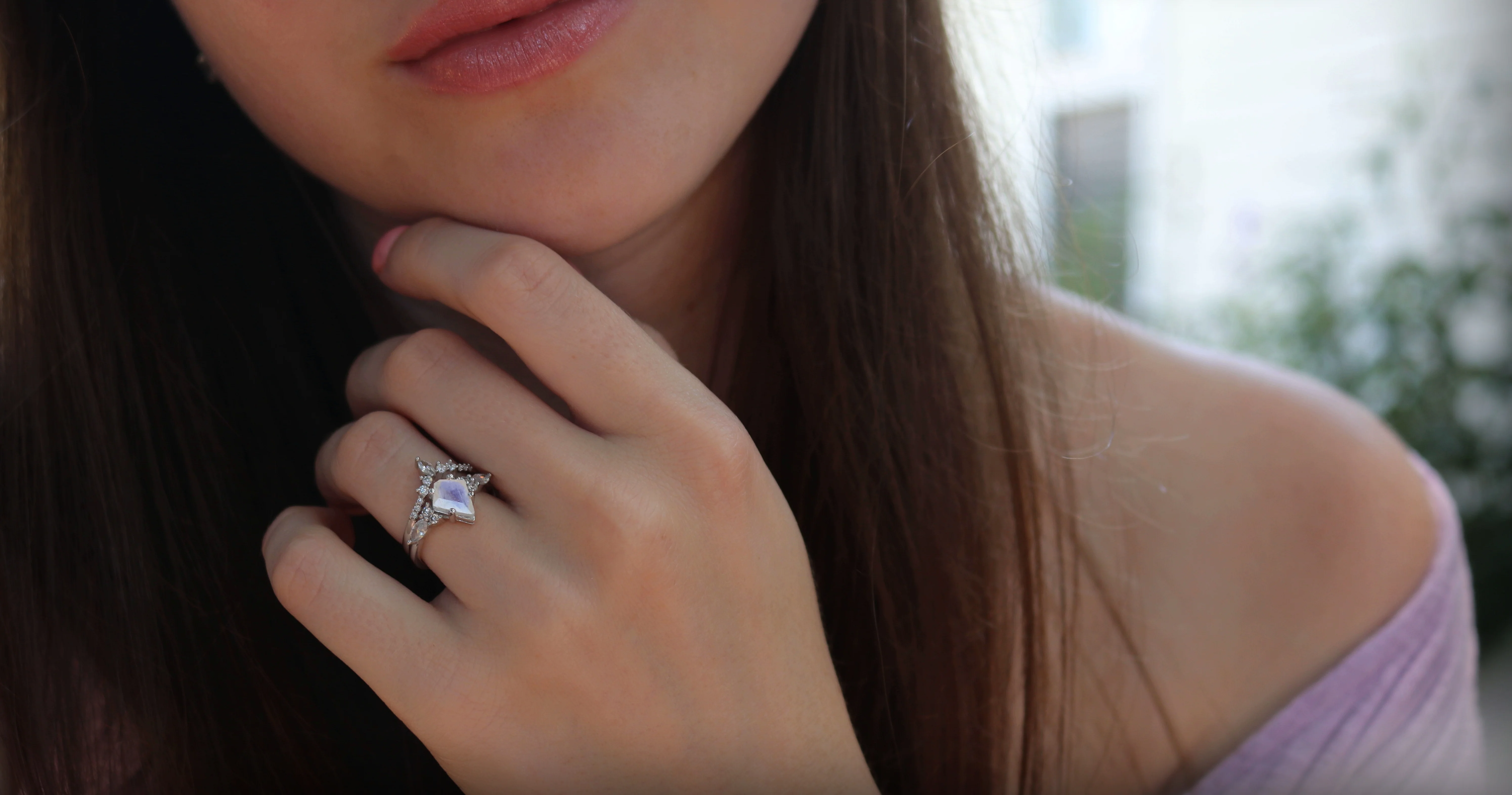Skye Kite® Rainbow Moonstone Engagement Ring Set in 14K White Gold - Image 6