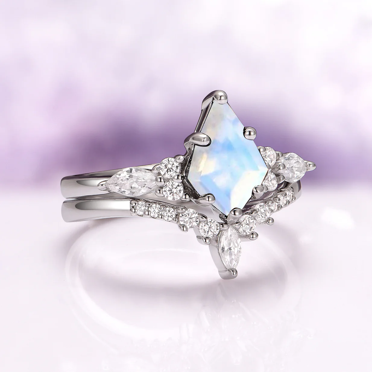Skye Kite® Rainbow Moonstone Engagement Ring Set in 14K White Gold - Image 7